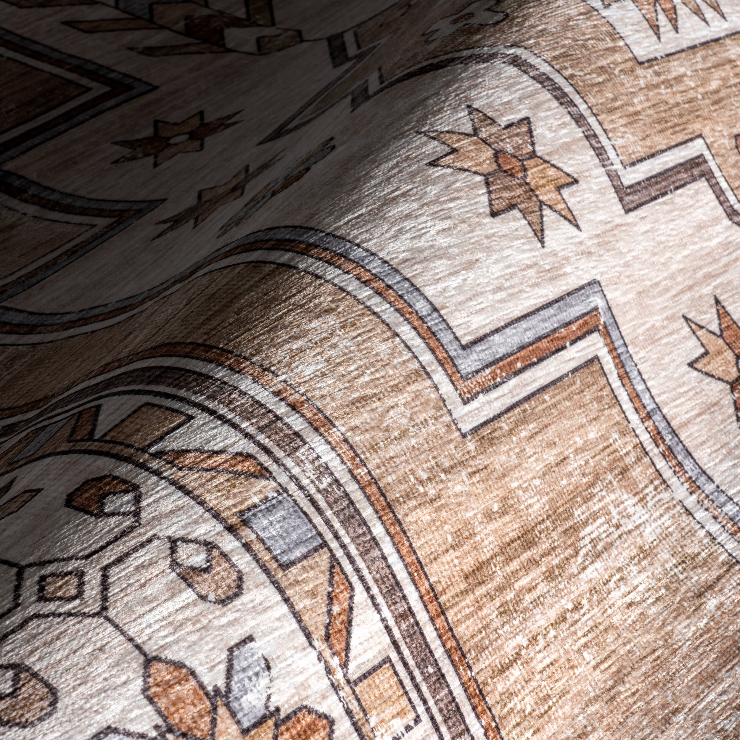 Laurel Medallion Spill Proof Washable Rug | Sand - Image 3