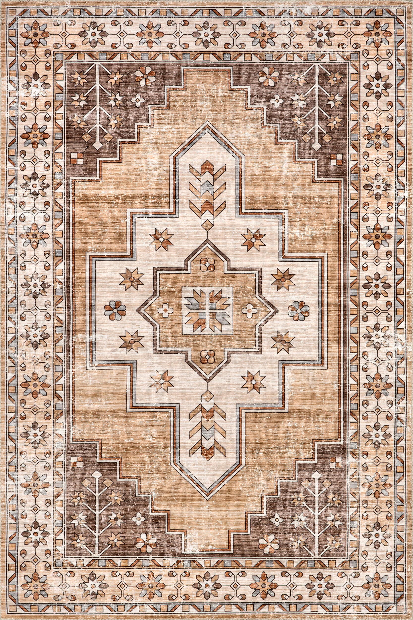 Laurel Medallion Washable Rug | Sand