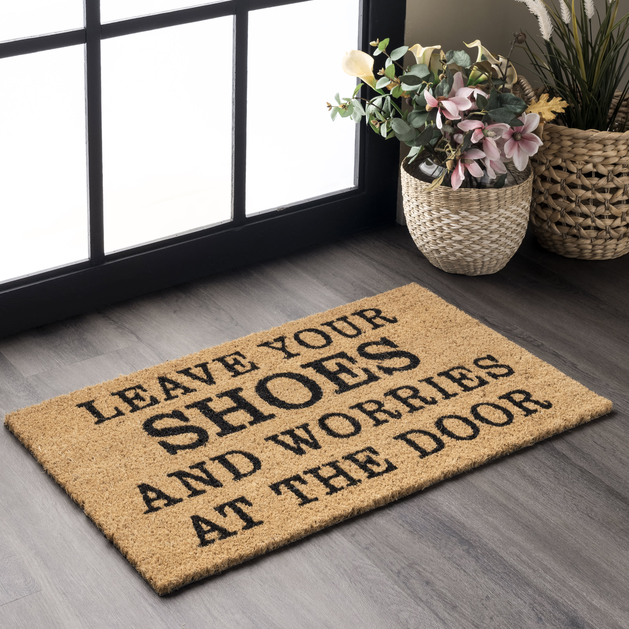 Leave Shoes and Worries Coir Doormat | Natural - Image 2