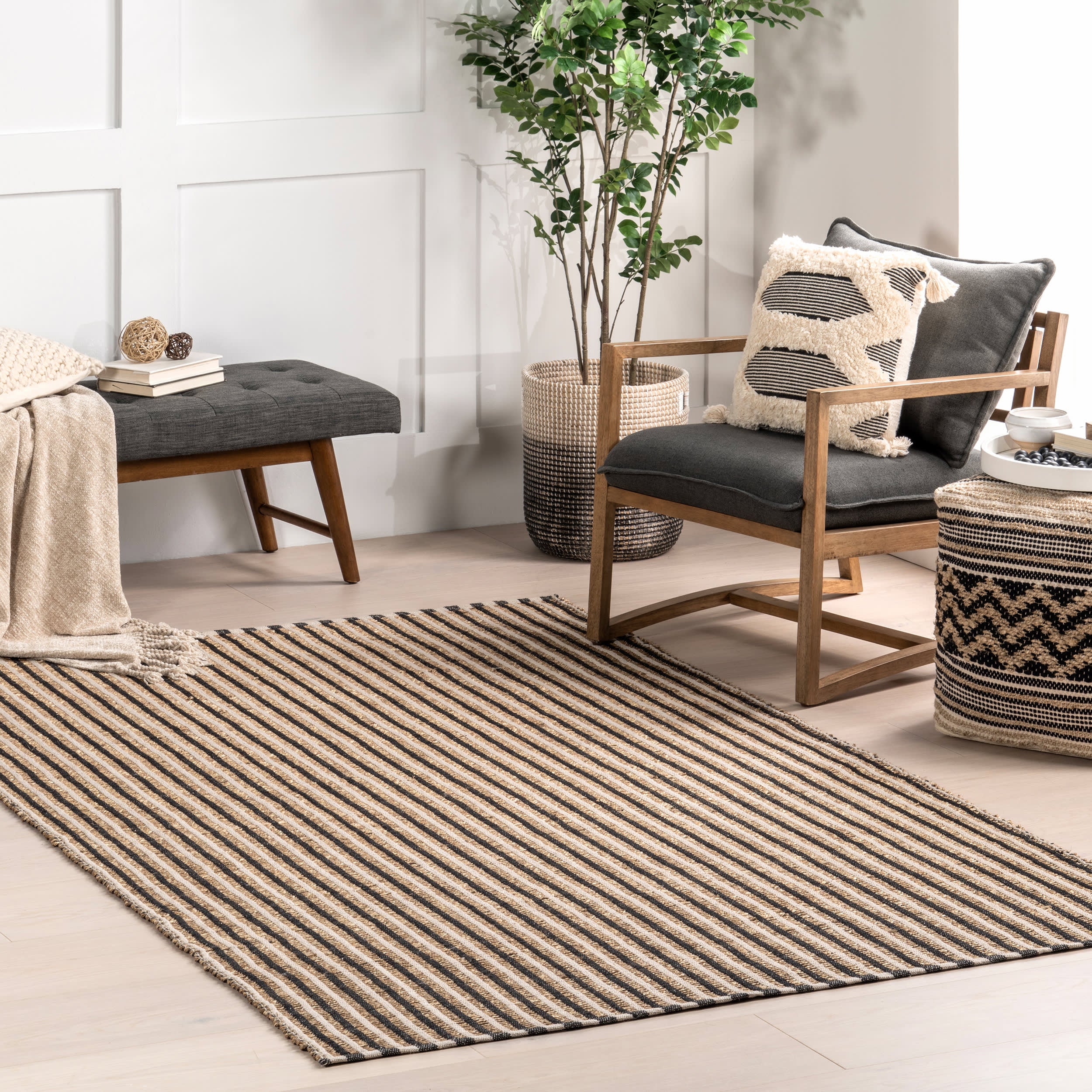 Lelia Striped Jute-Blend Rug | Ivory - Image 2