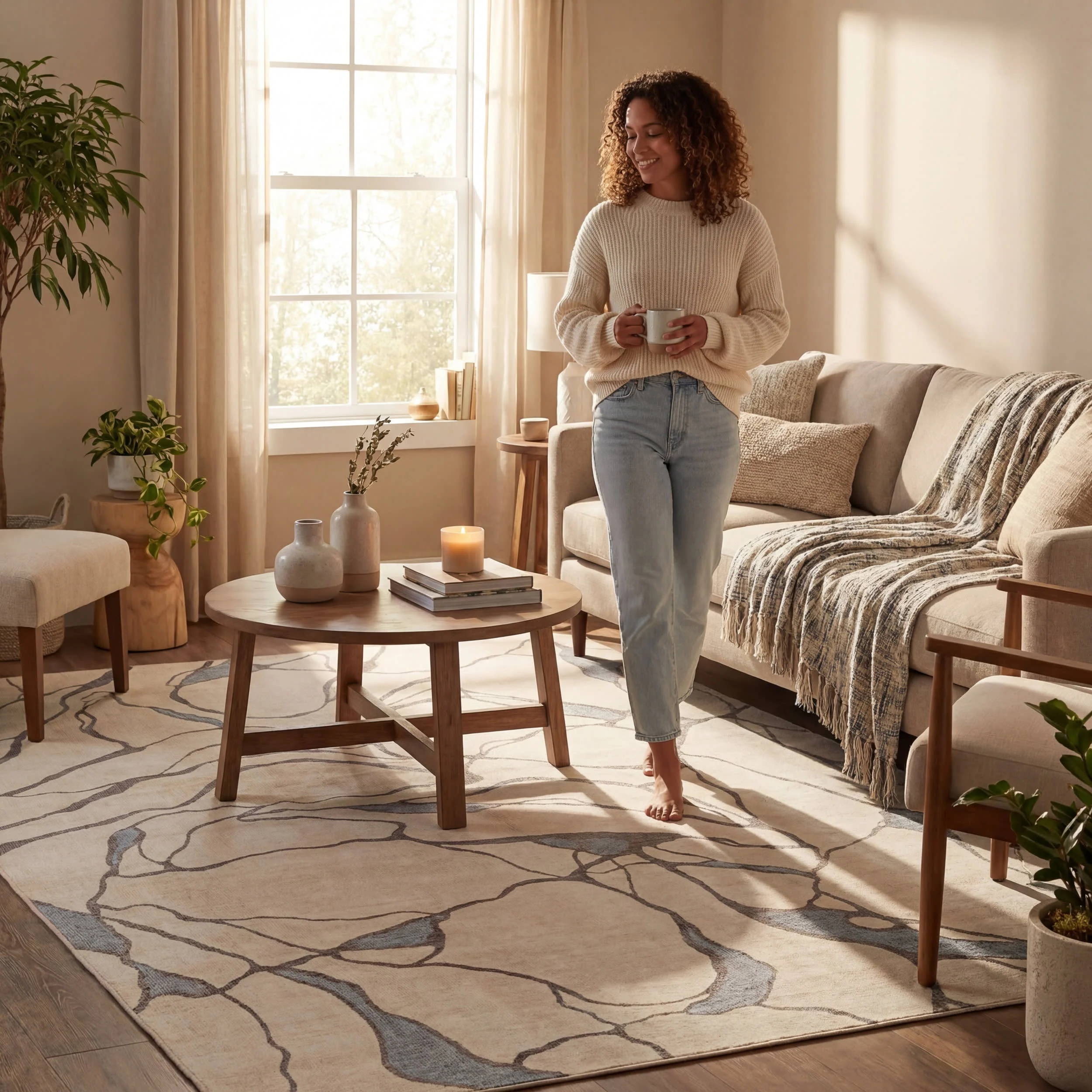 Lenis Abstract Washable Rug | Ivory - Image 9