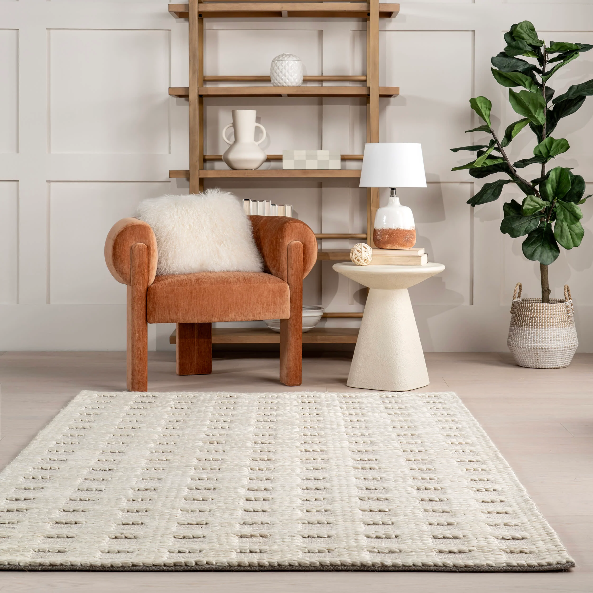 Lennon Checkered Hand Braided Jute Rug | Ivory - Image 4