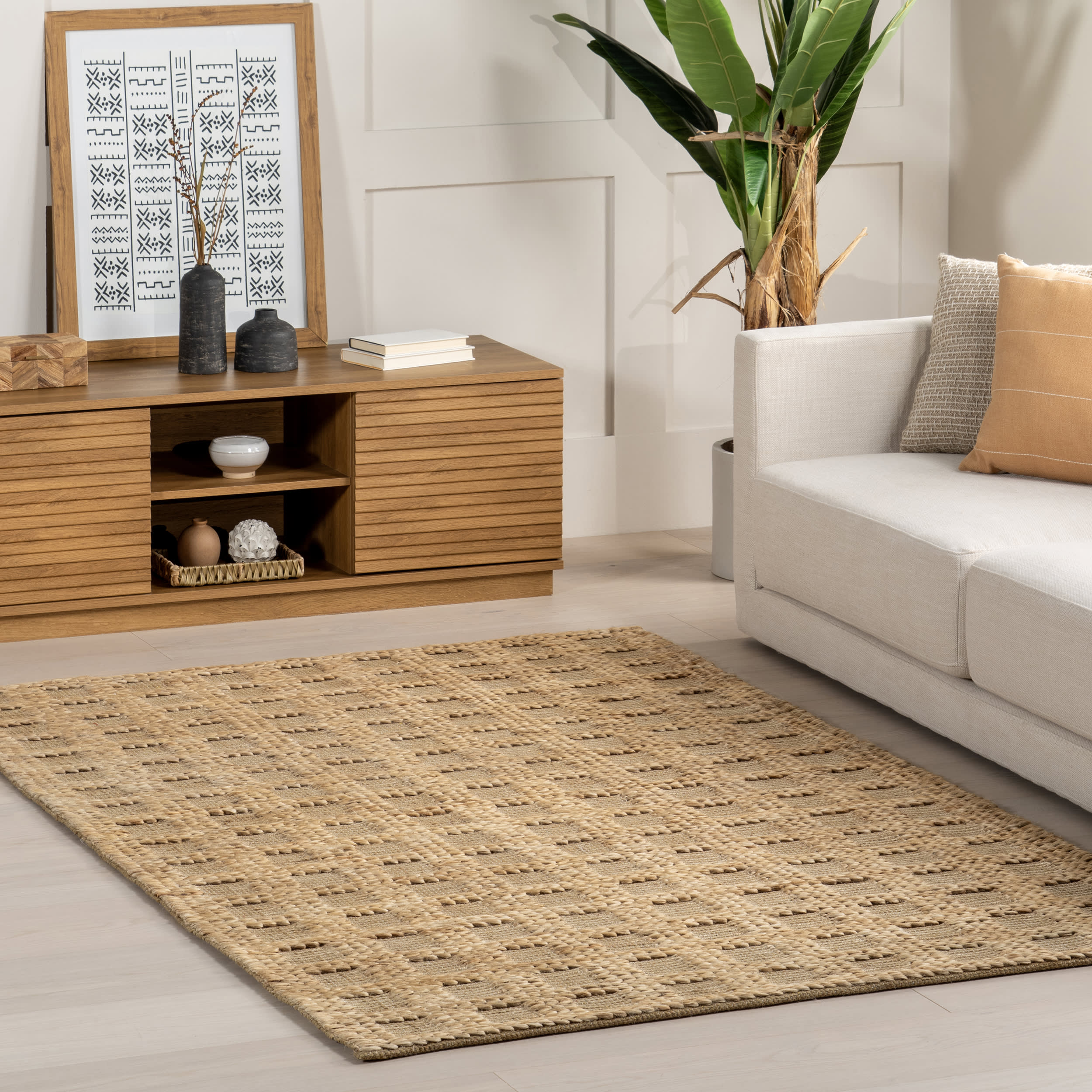 Lennon Checkered Hand Braided Jute Rug | Natural - Image 2