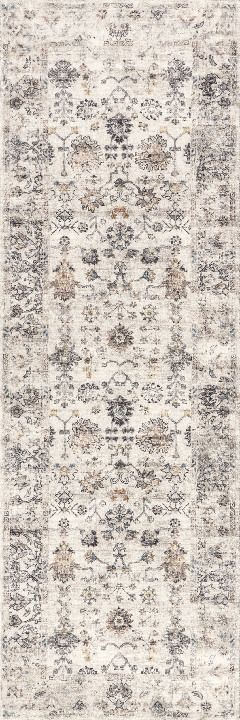 Leola Vintage Garden Floral Washable Rug | Grey