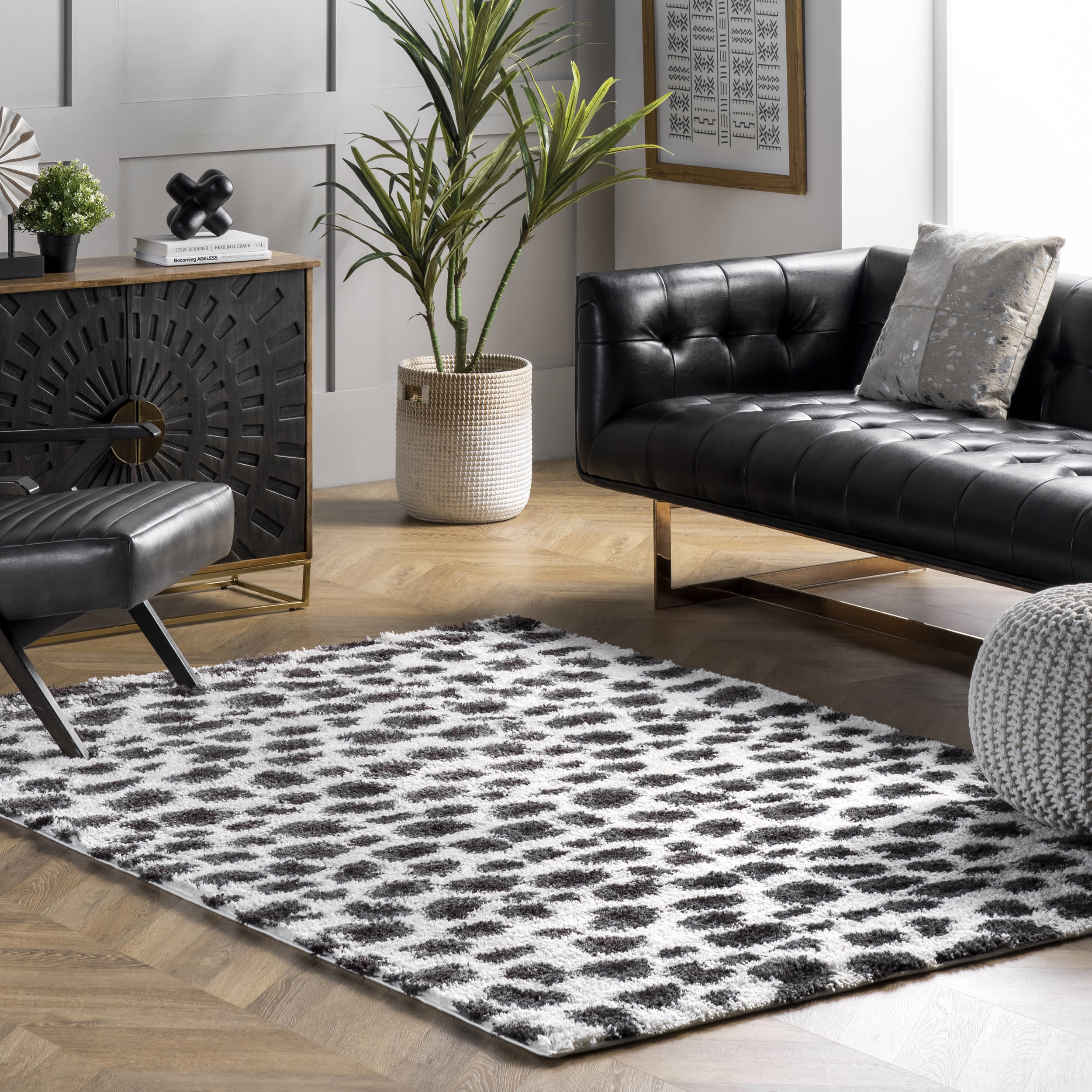Leopard Spotted Shag Rug | Beige - Image 2
