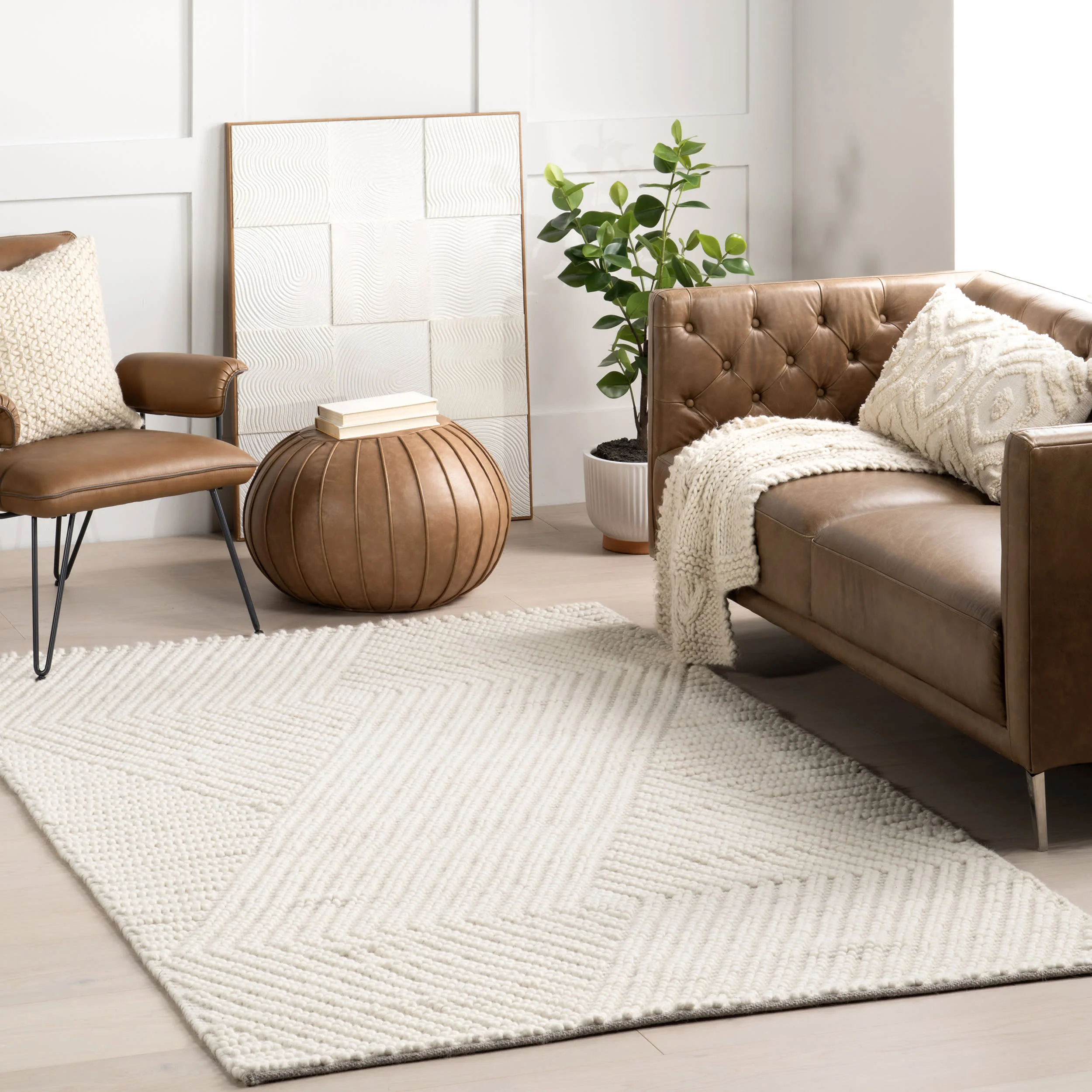 Letha Geometric Wool Rug | Ivory - Image 2