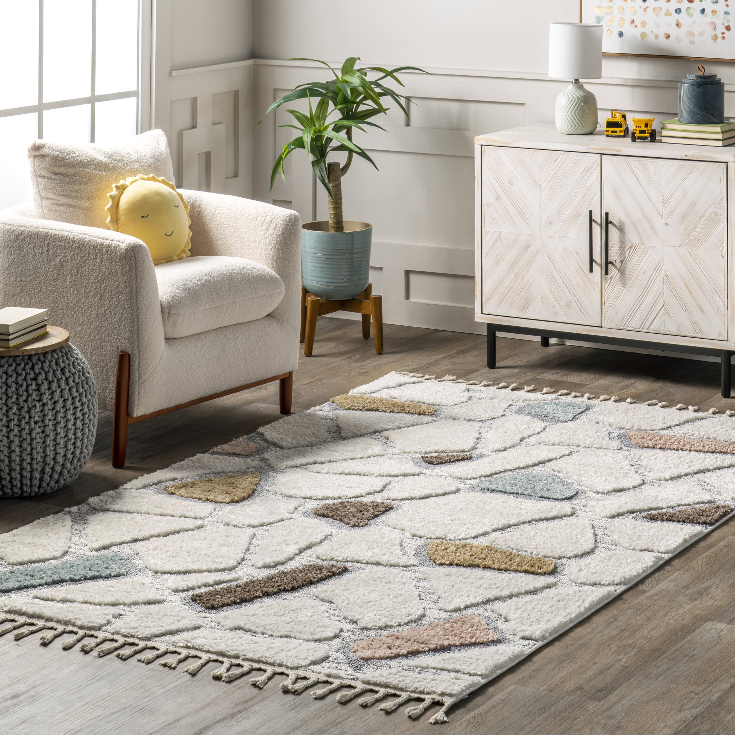 Lexi Colorful Cobblestones Kids Rug | Beige - Image 2