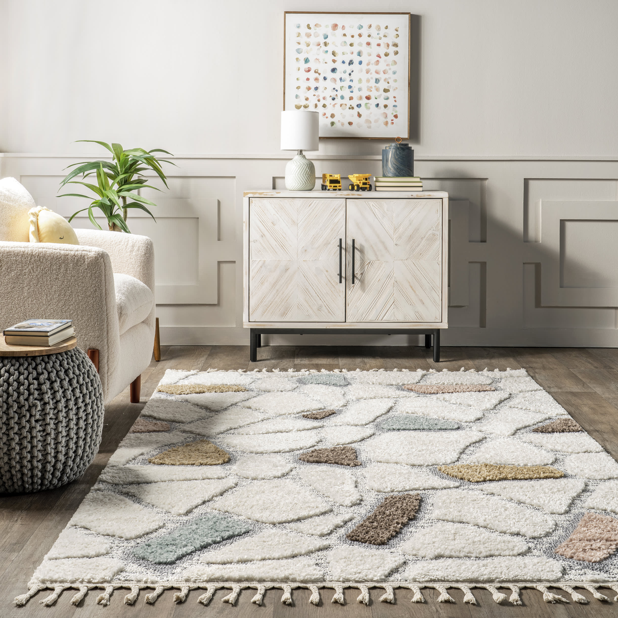 Lexi Colorful Cobblestones Kids Rug | Beige - Image 4