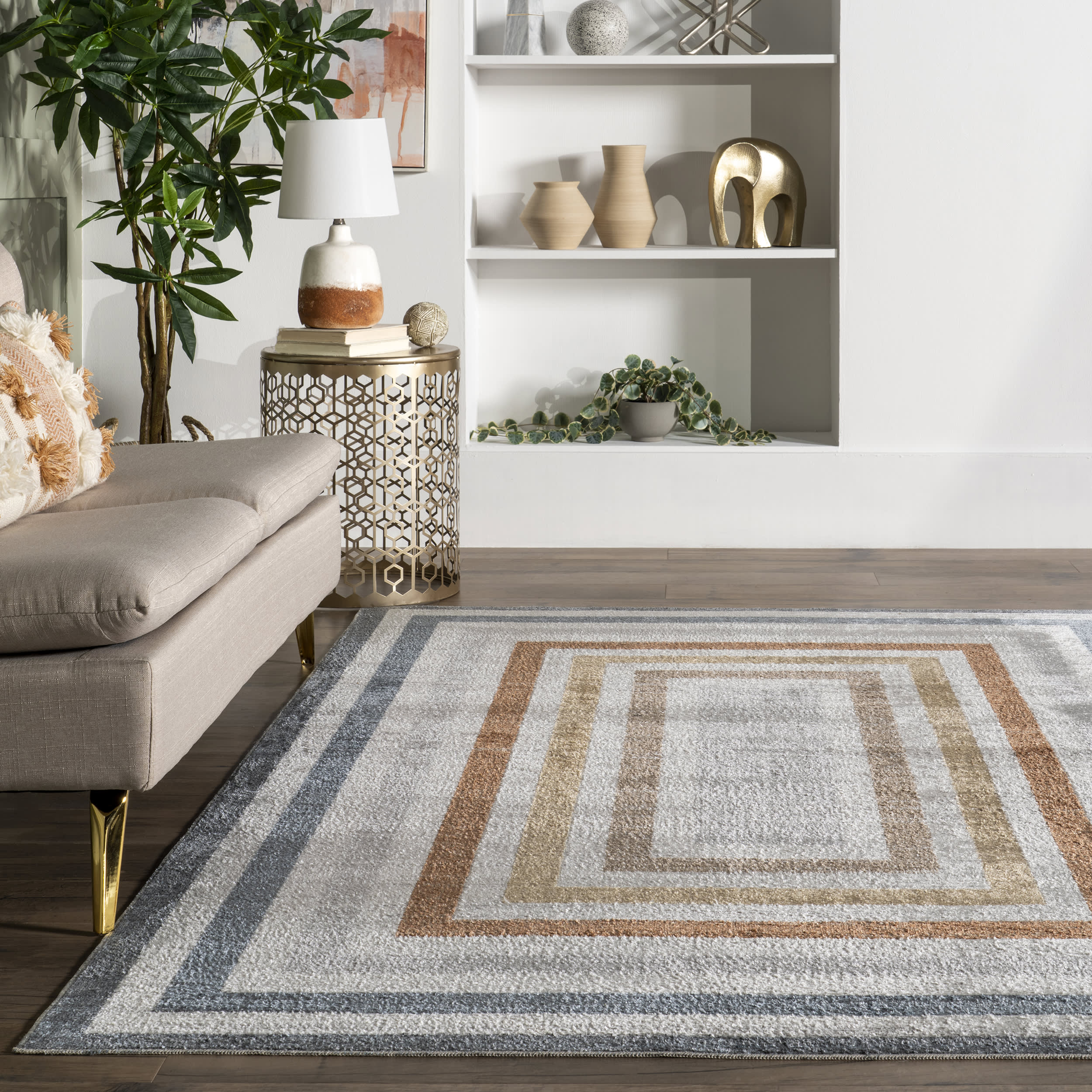 Lilac Striped Bordered Washable Rug | Multicolor - Image 4