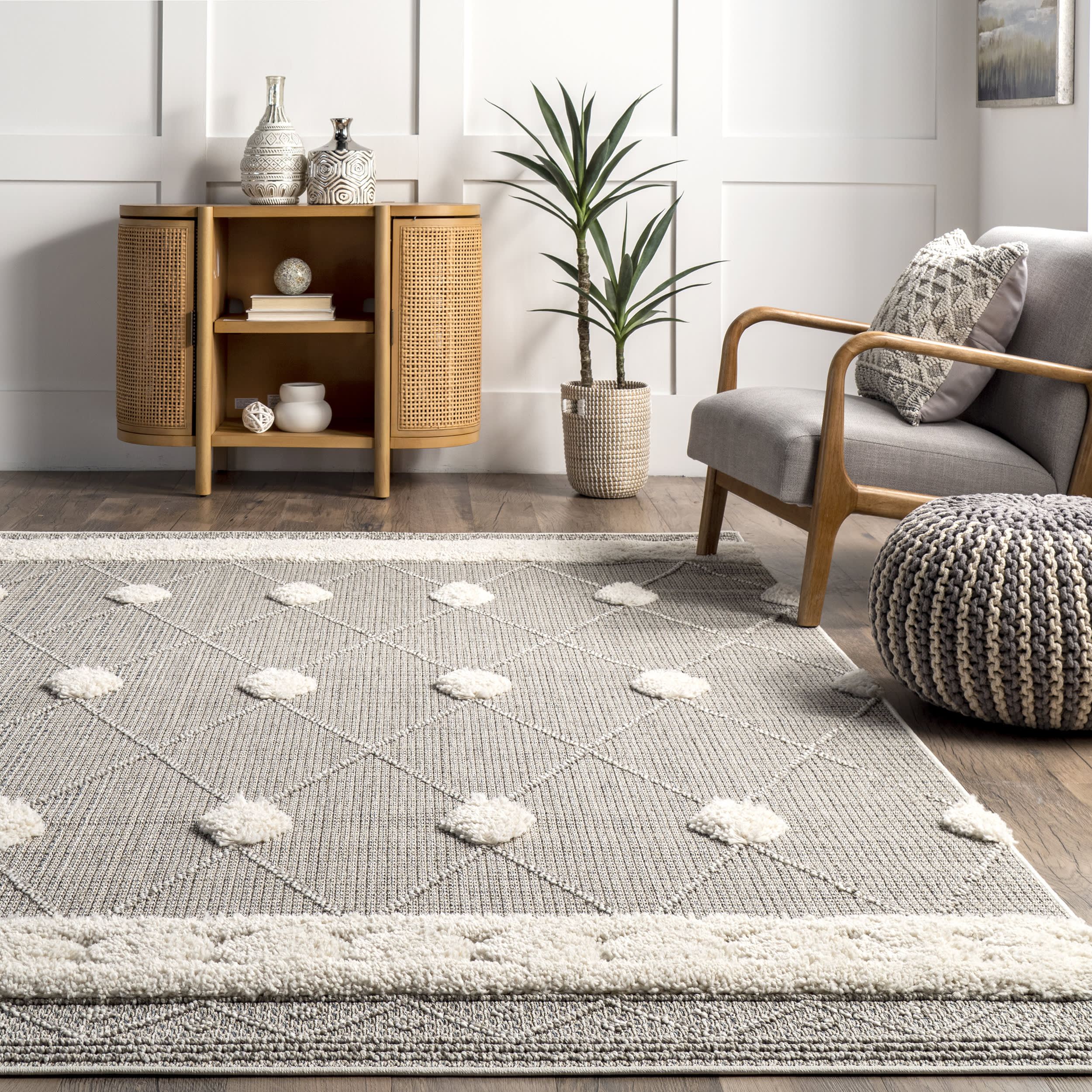 Lina Dotted Lattice Rug | Grey - Image 4