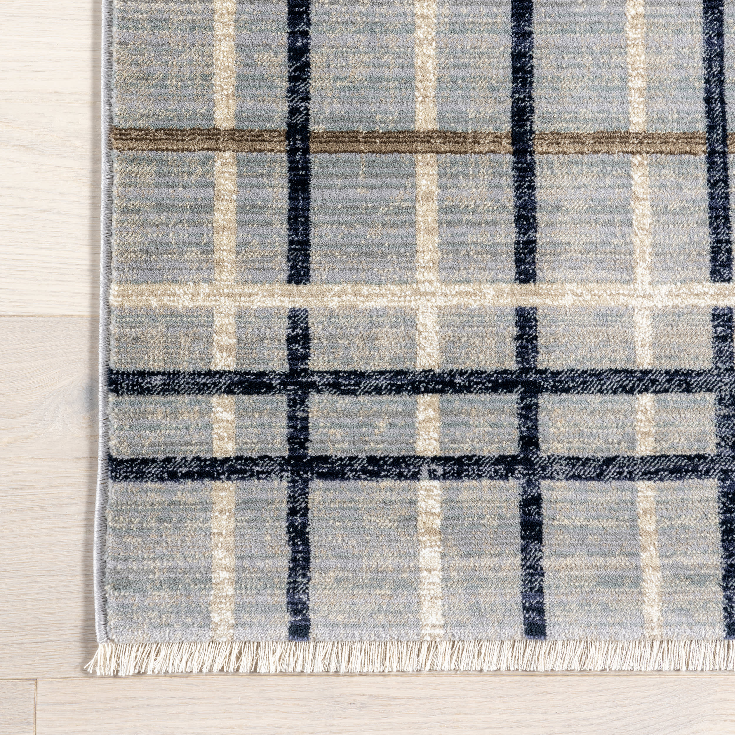 Lina Plaid Fringed Rug | Blue - Image 4