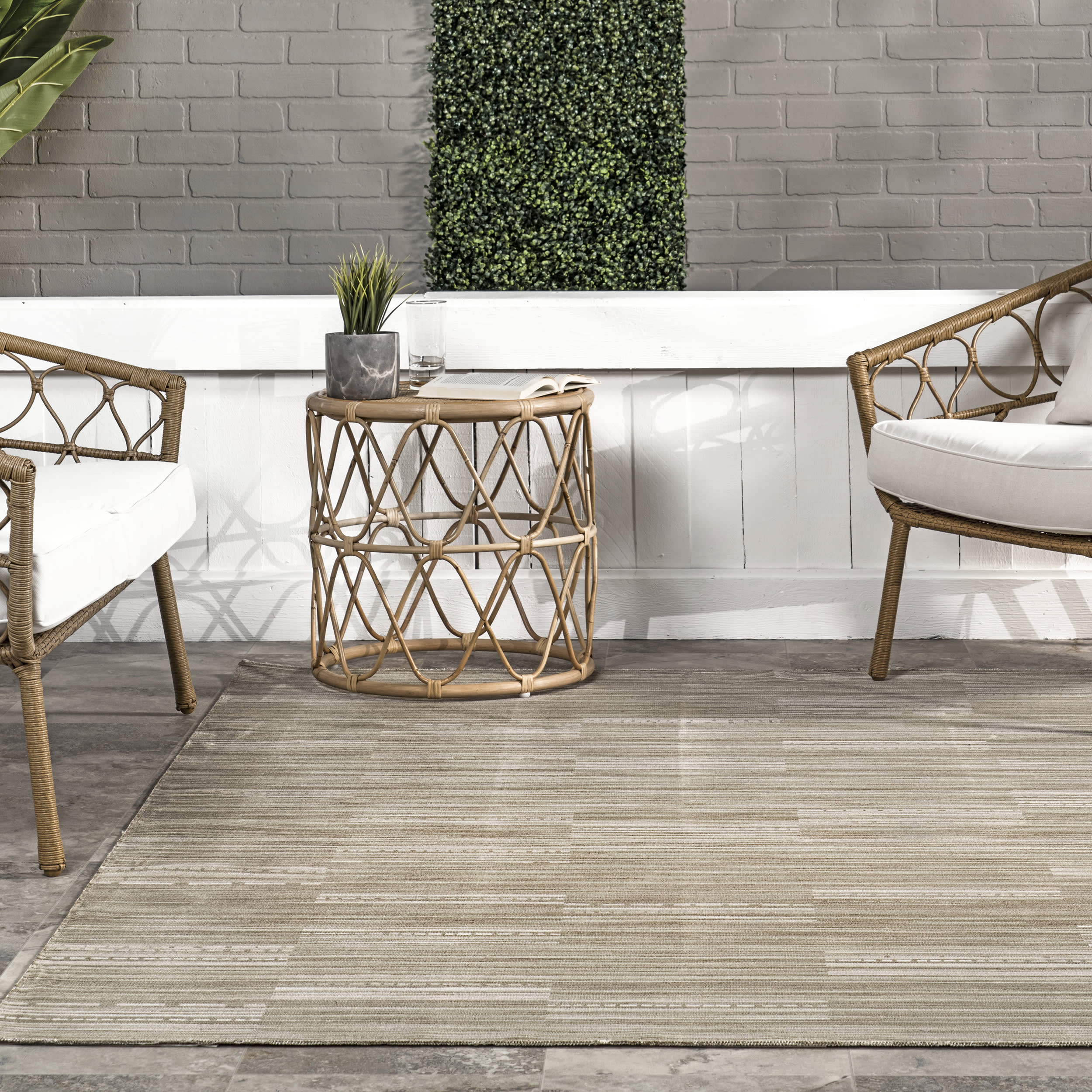 Lindy Striped Washable Indoor/Outdoor Rug | Beige - Image 4