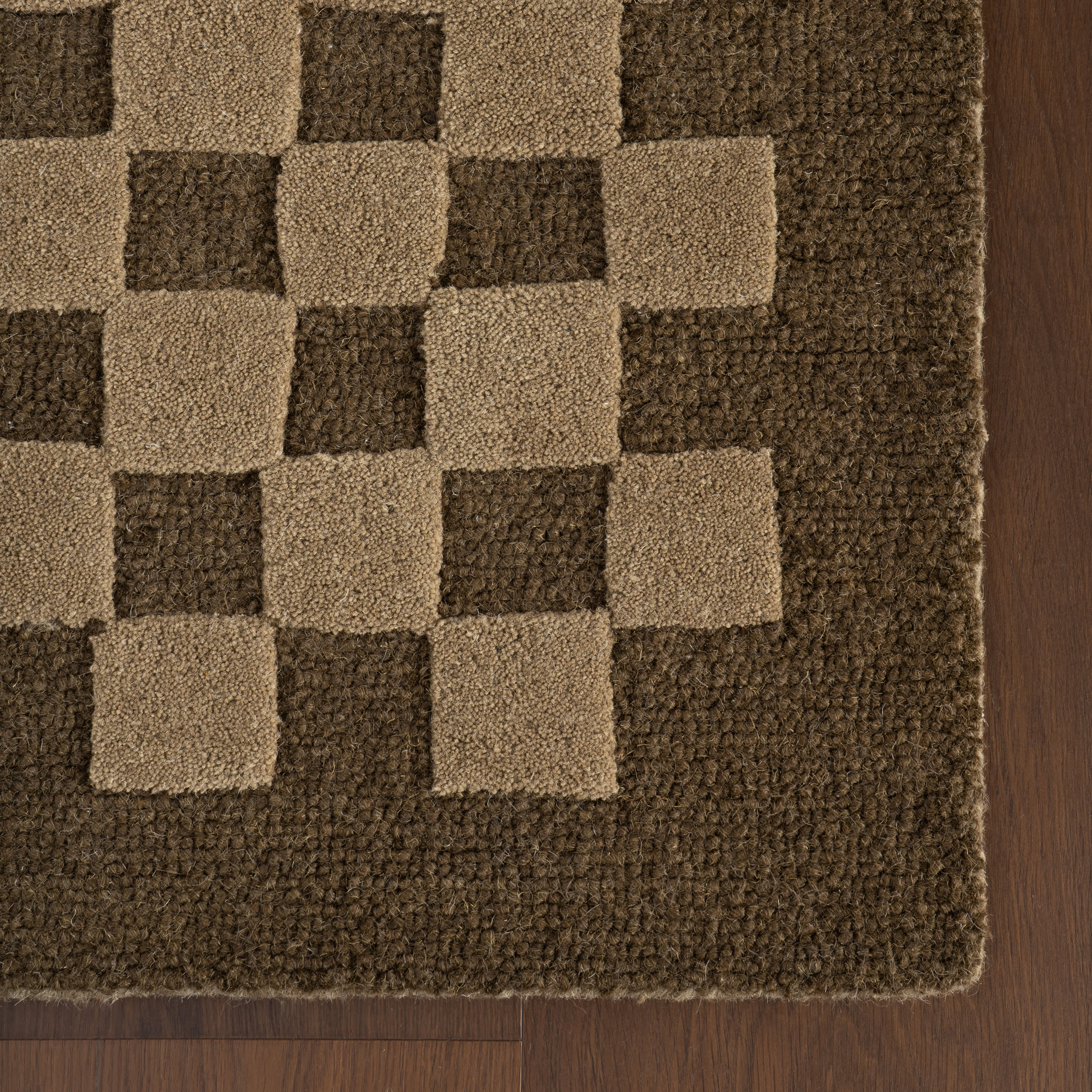 Linthea Modern Checkered Handmade Wool Rug | Brown - Image 8