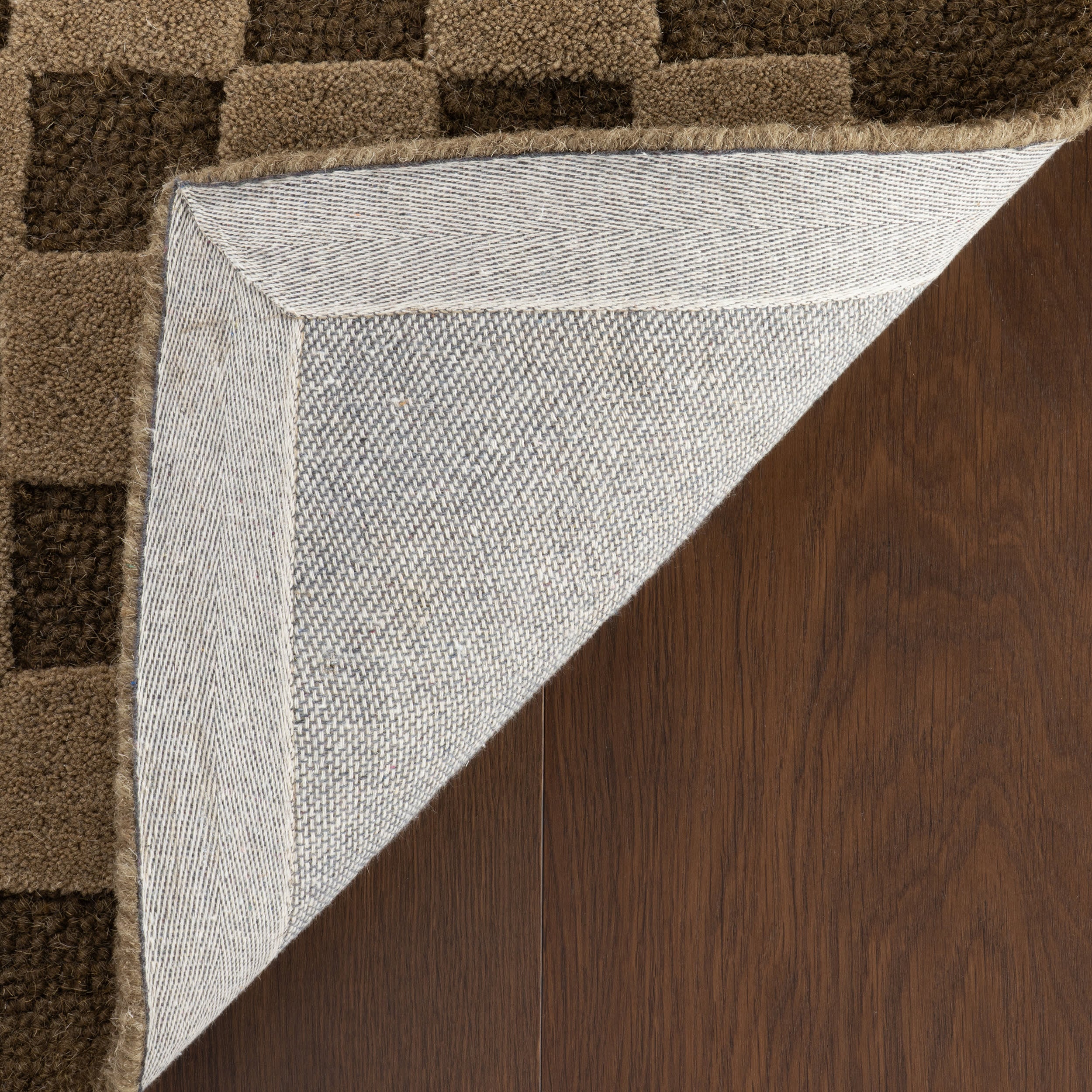Linthea Modern Checkered Handmade Wool Rug | Brown - Image 9