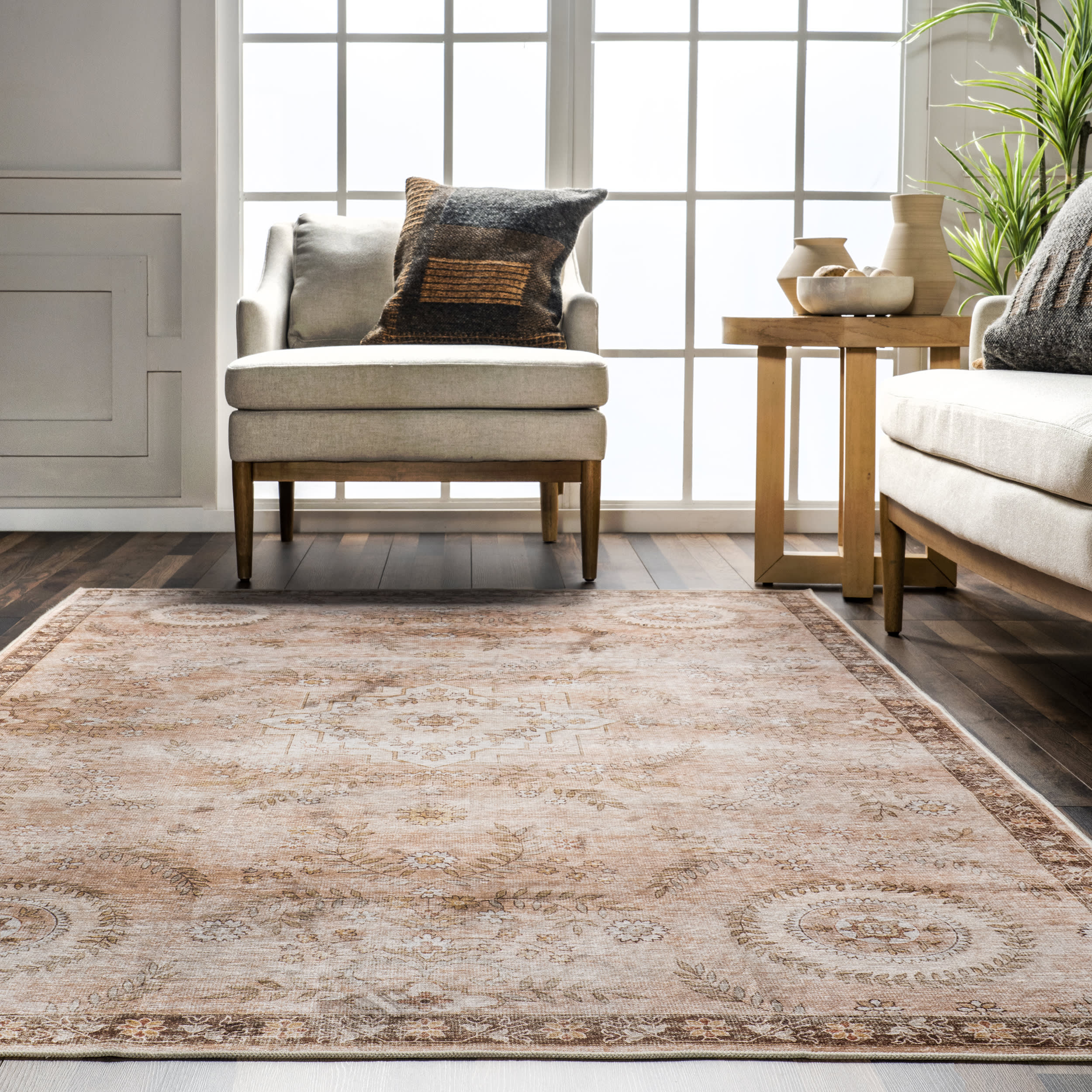 Londyn Floral Vines Spill Proof Washable Rug | Rust - Image 4