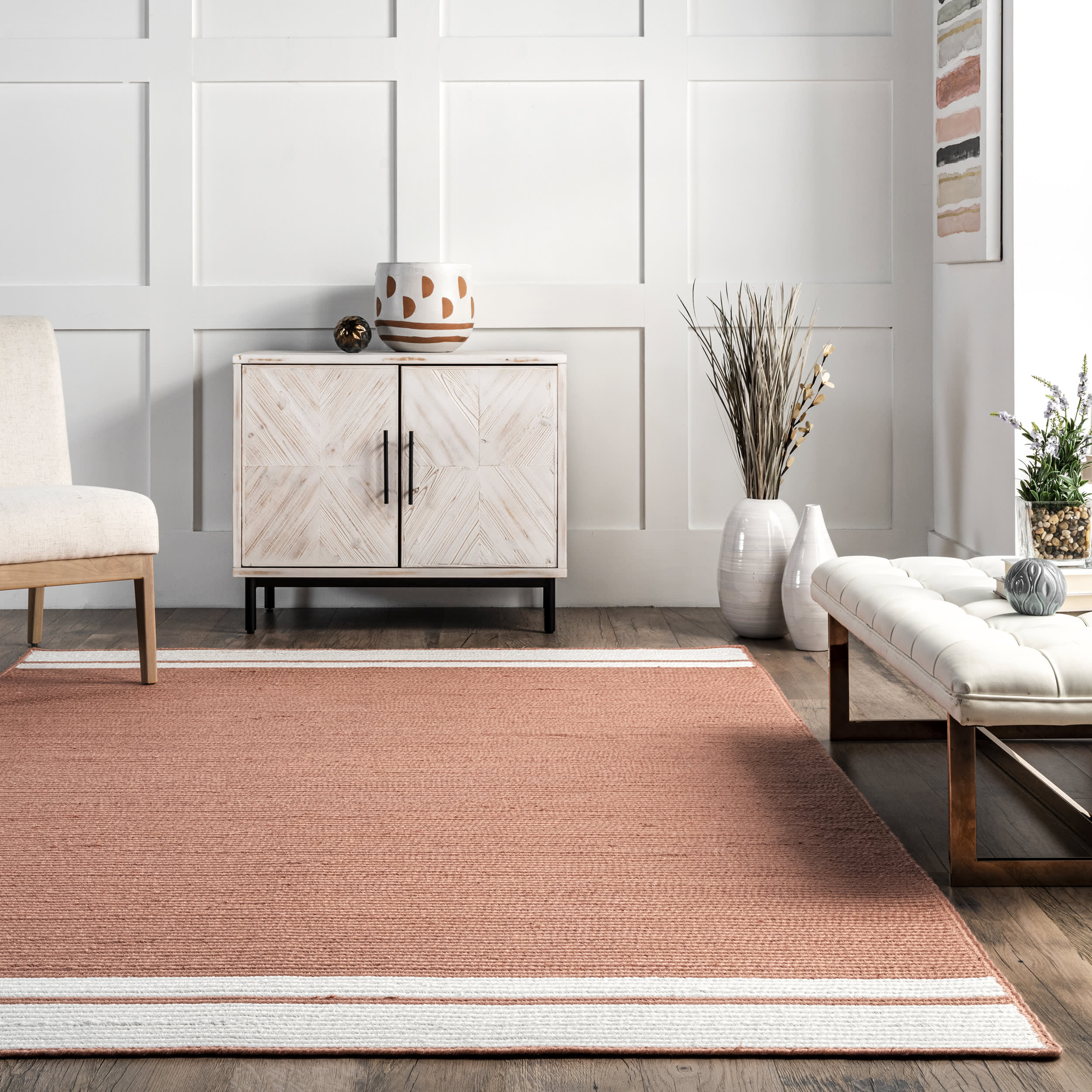 Luann Solid Bordered Rug | Rust - Image 4