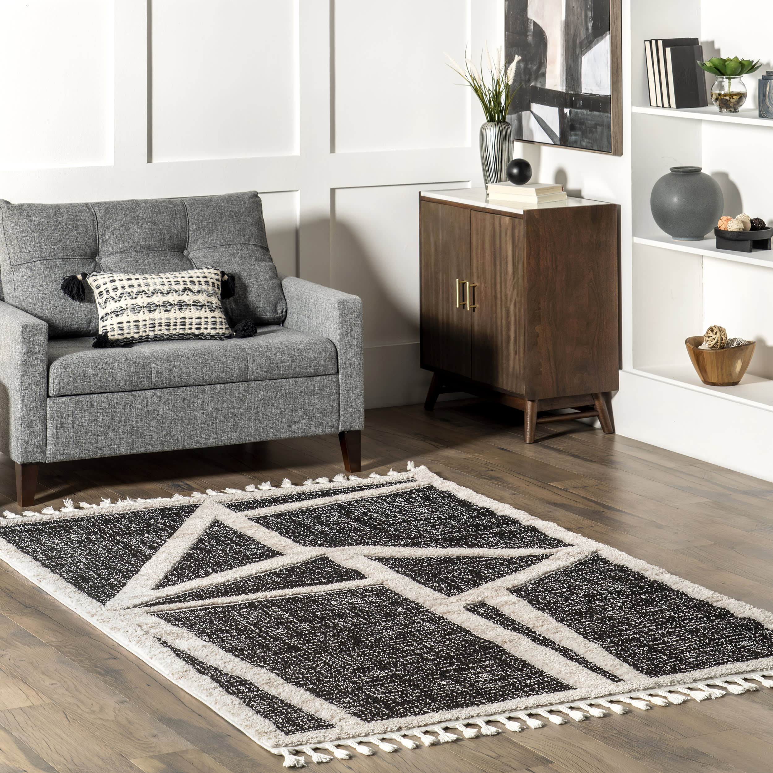 Lucille Vertex Tasseled Rug | Grey - Image 2