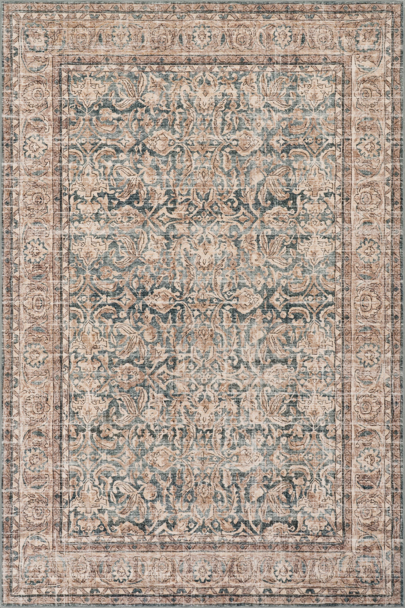 Lye Bordered Traditional Washable Rug | Tan