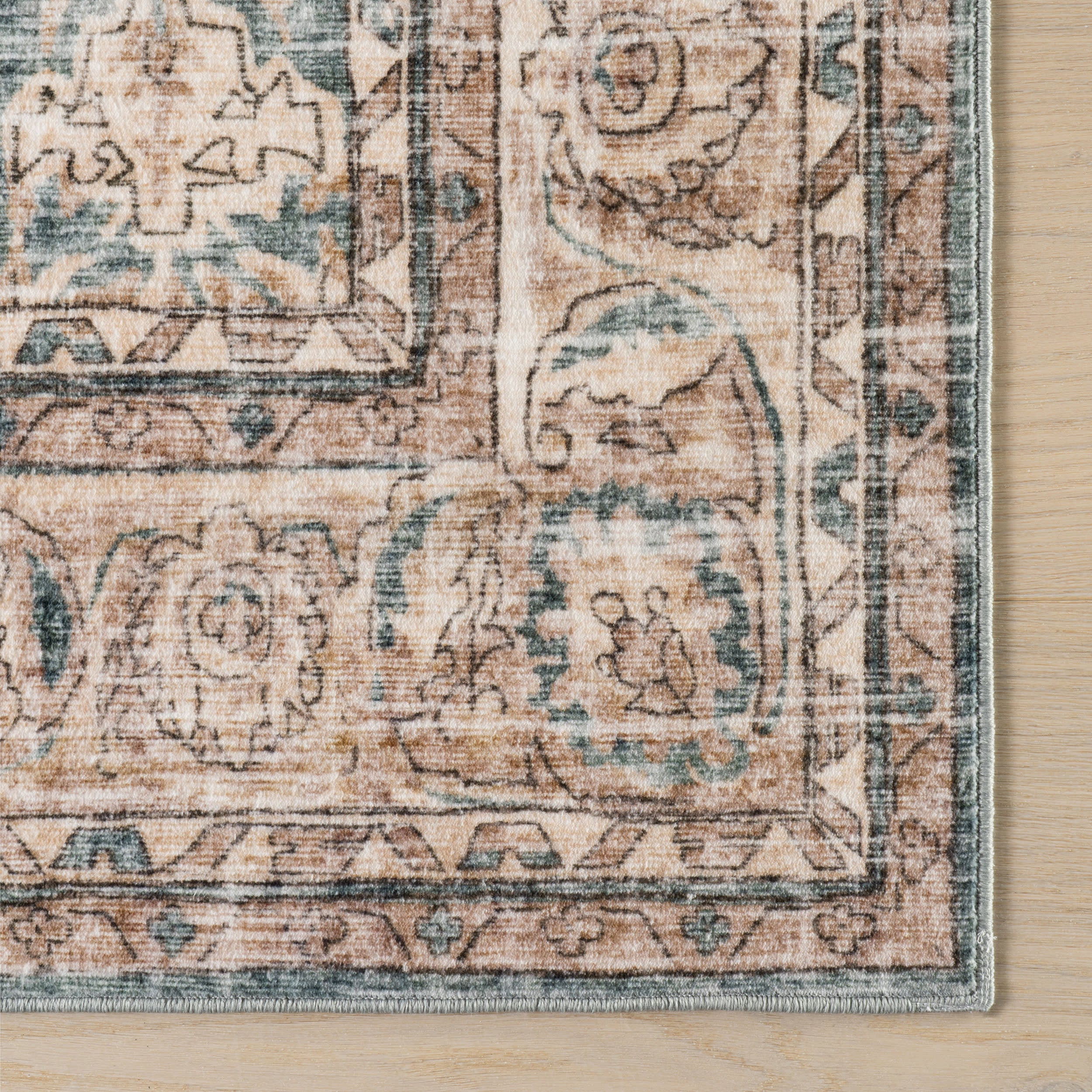 Lye Bordered Traditional Washable Rug | Tan - Image 4
