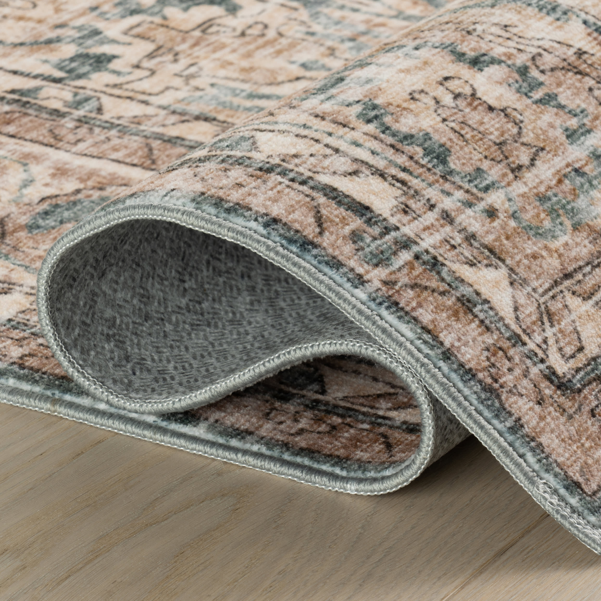 Lye Bordered Traditional Washable Rug | Tan - Image 7