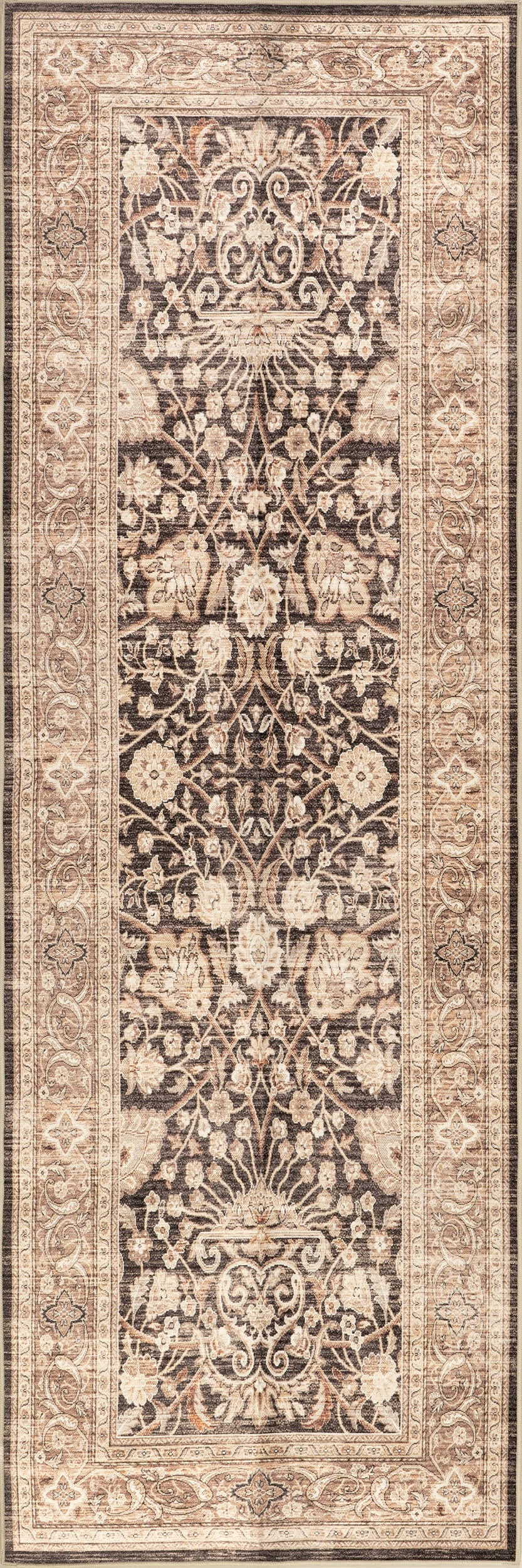 Madge Floral Spill Proof Washable Rug | Dark Brown