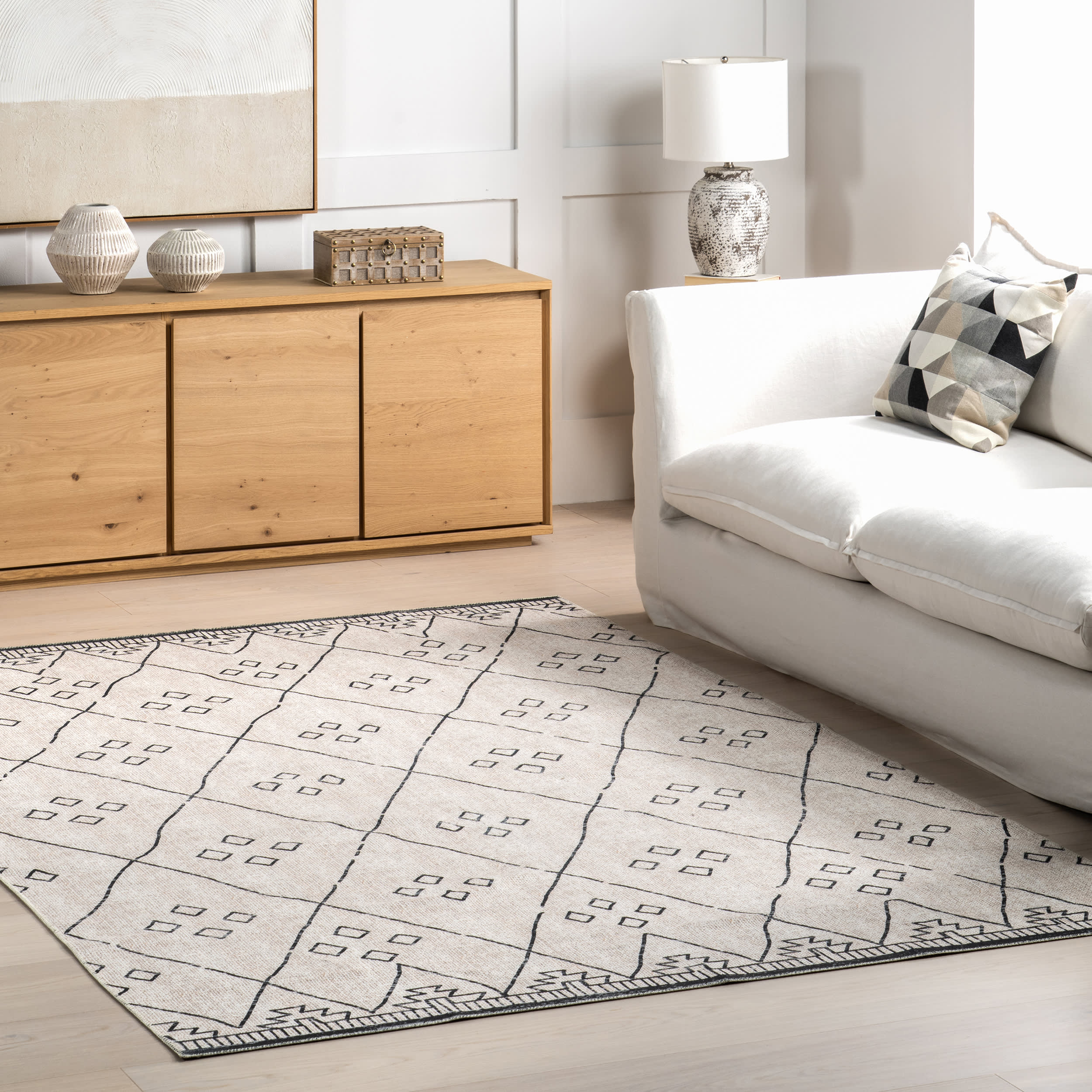 Magdalena Diamond Geometric Rug | Ivory - Image 2