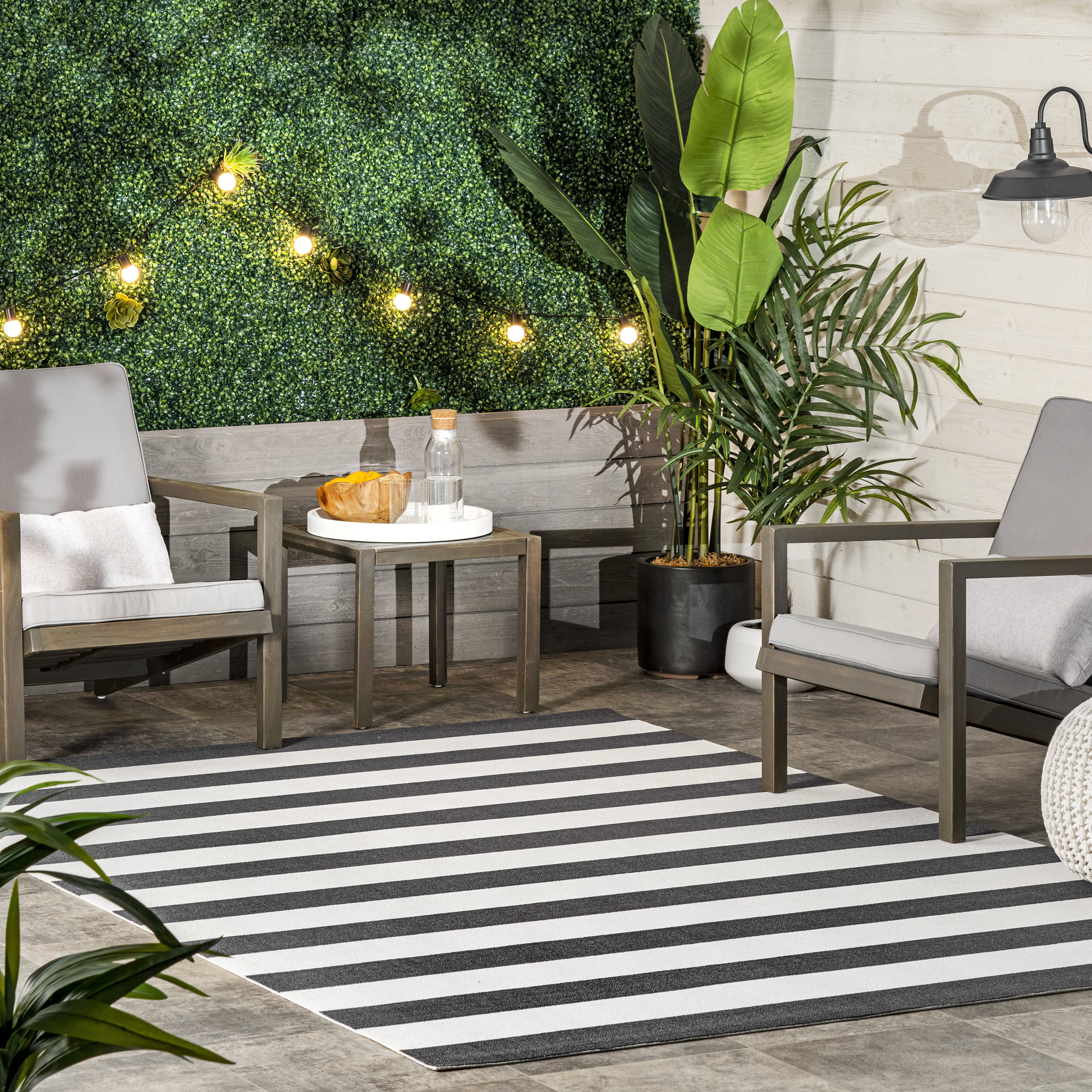 Magnolia Striped Indoor/Outdoor Rug | Black - Image 2