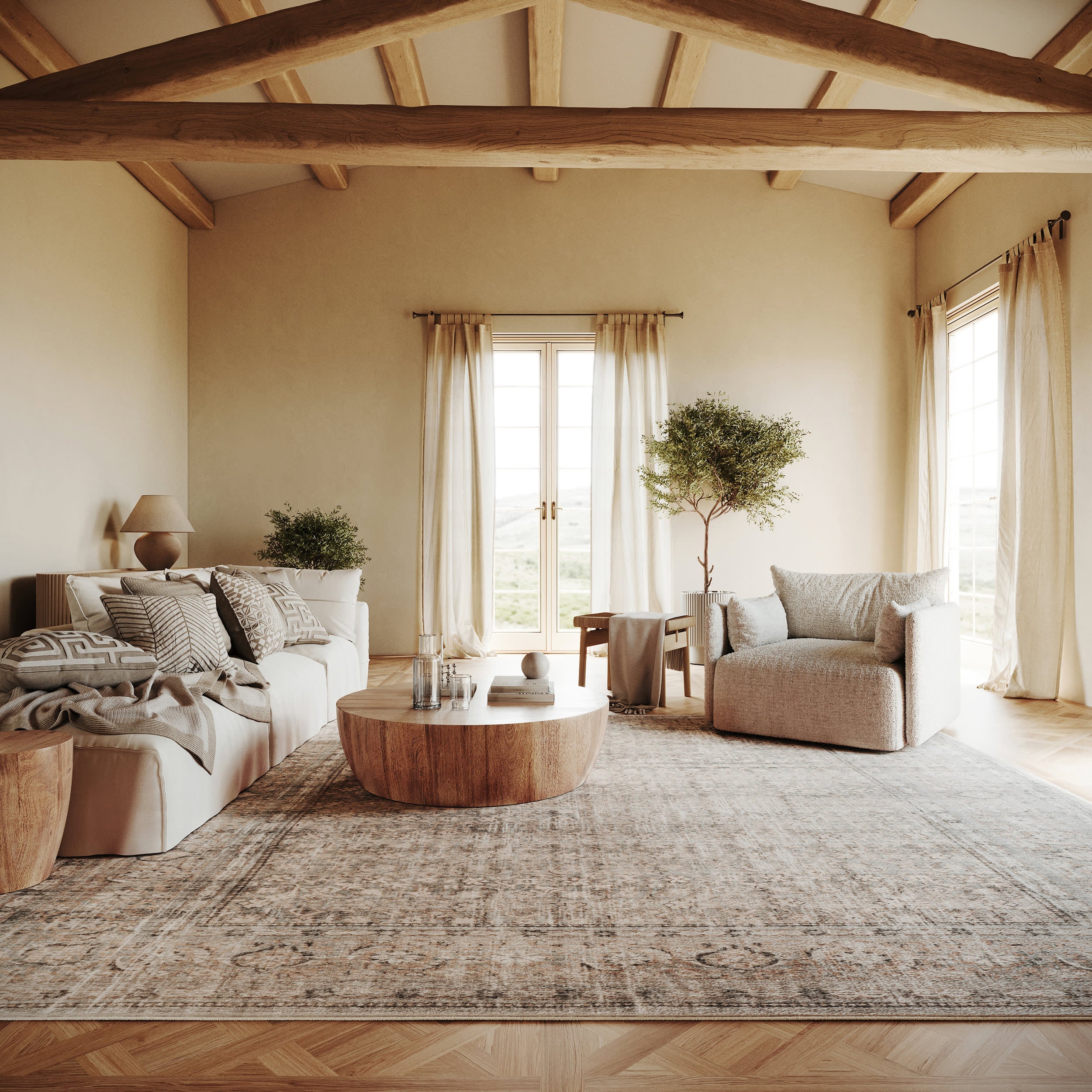 Malie Bordered Traditional Washable Rug | Beige - Image 2