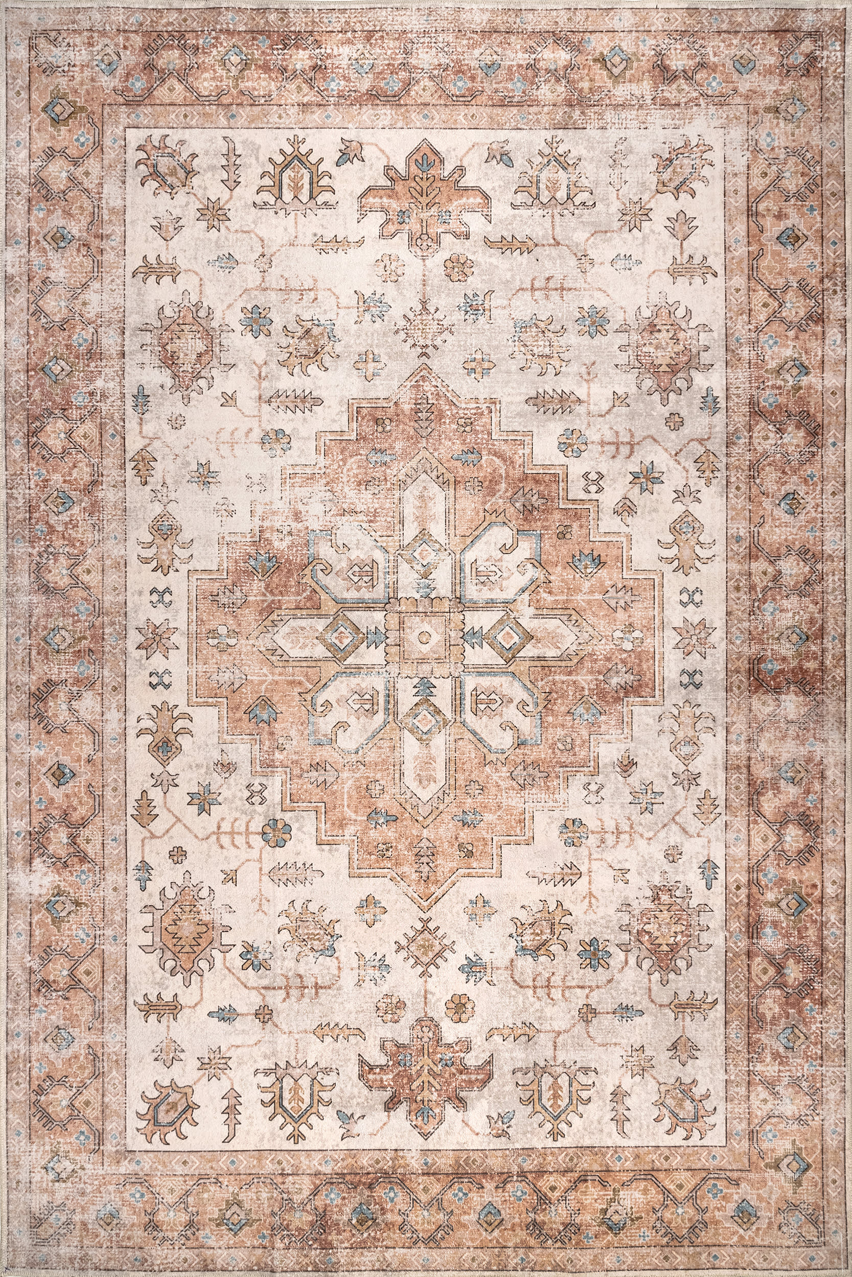 Mara Medallion Spill Proof Washable Rug | Peach