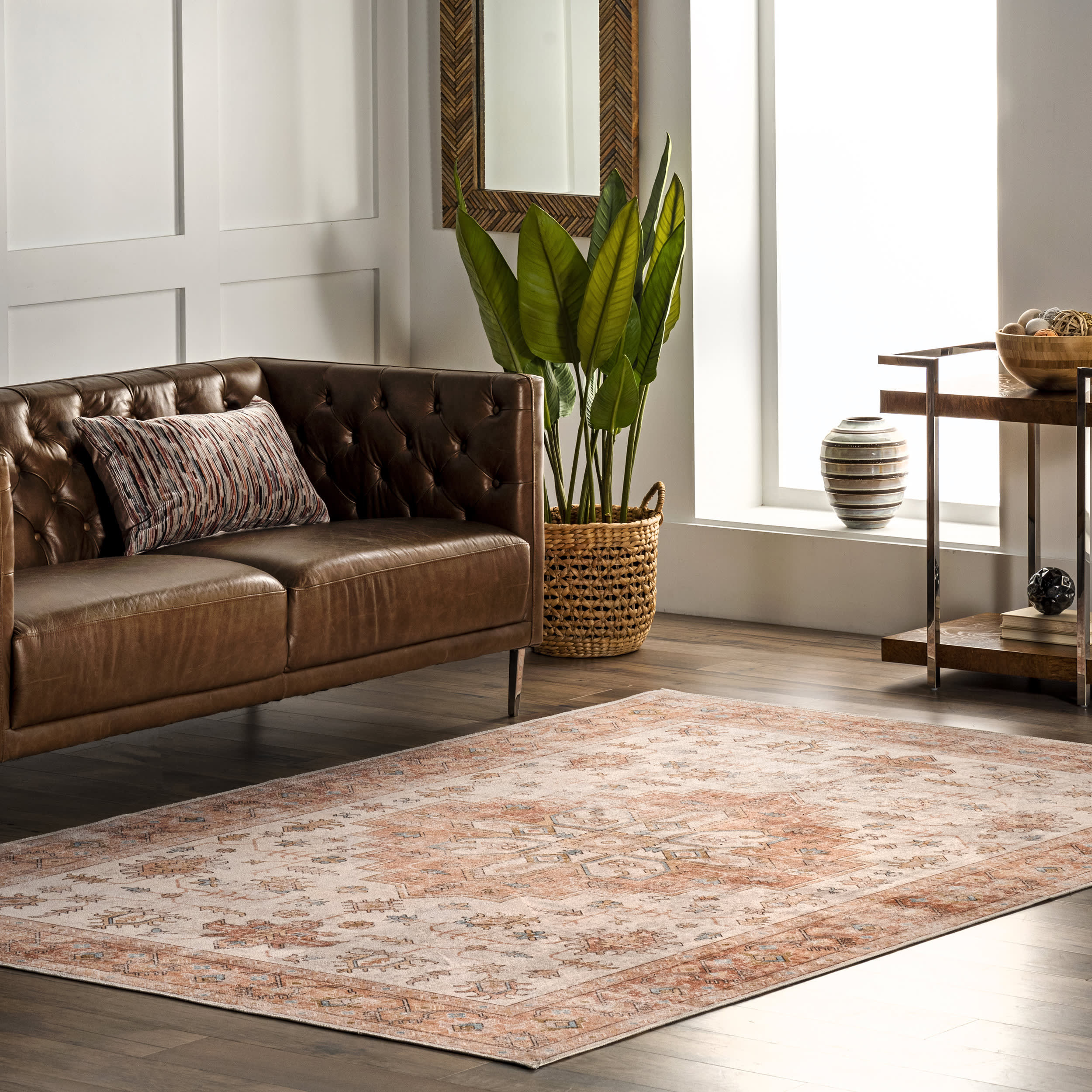 Mara Medallion Spill Proof Washable Rug | Peach - Image 2