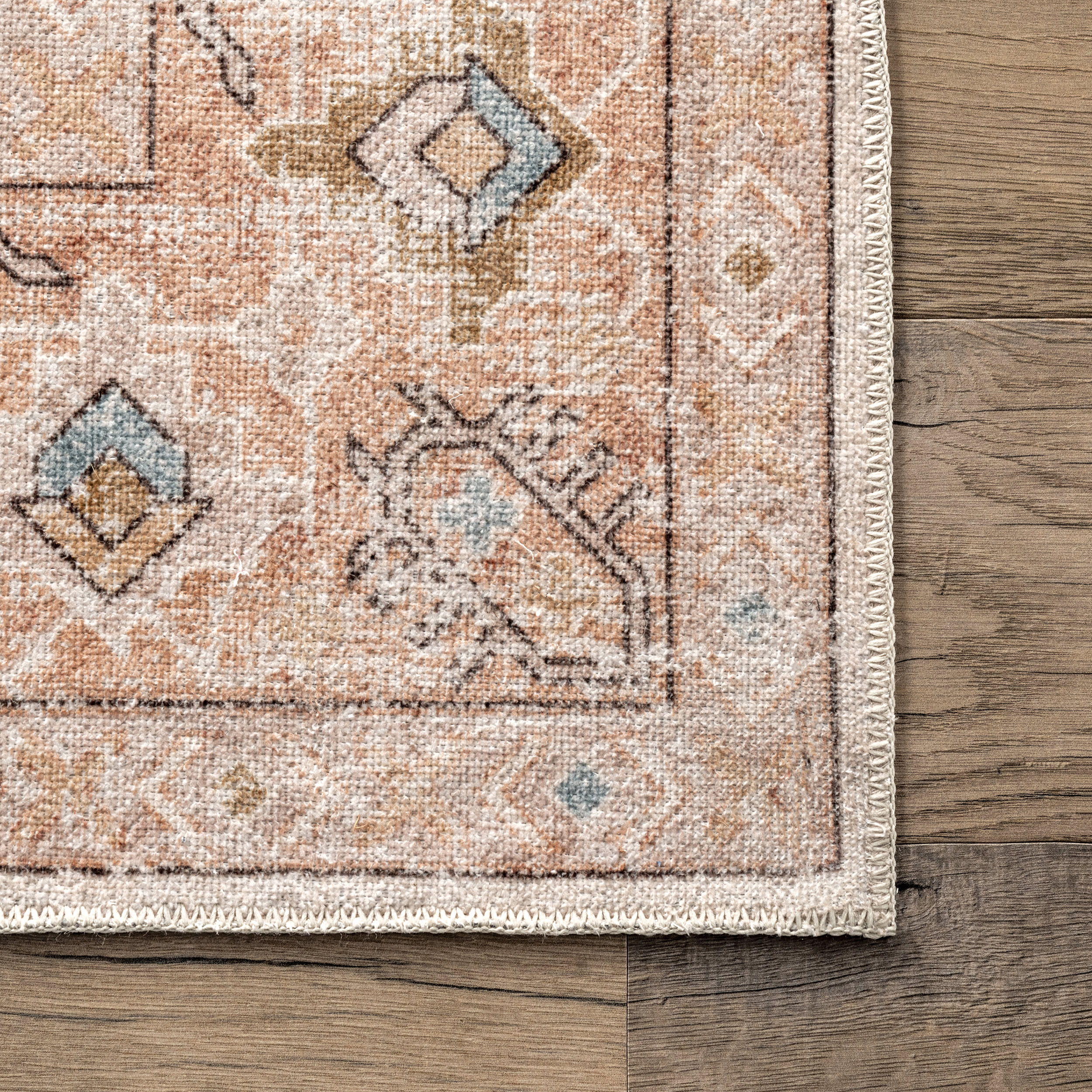 Mara Medallion Spill Proof Washable Rug | Peach - Image 3