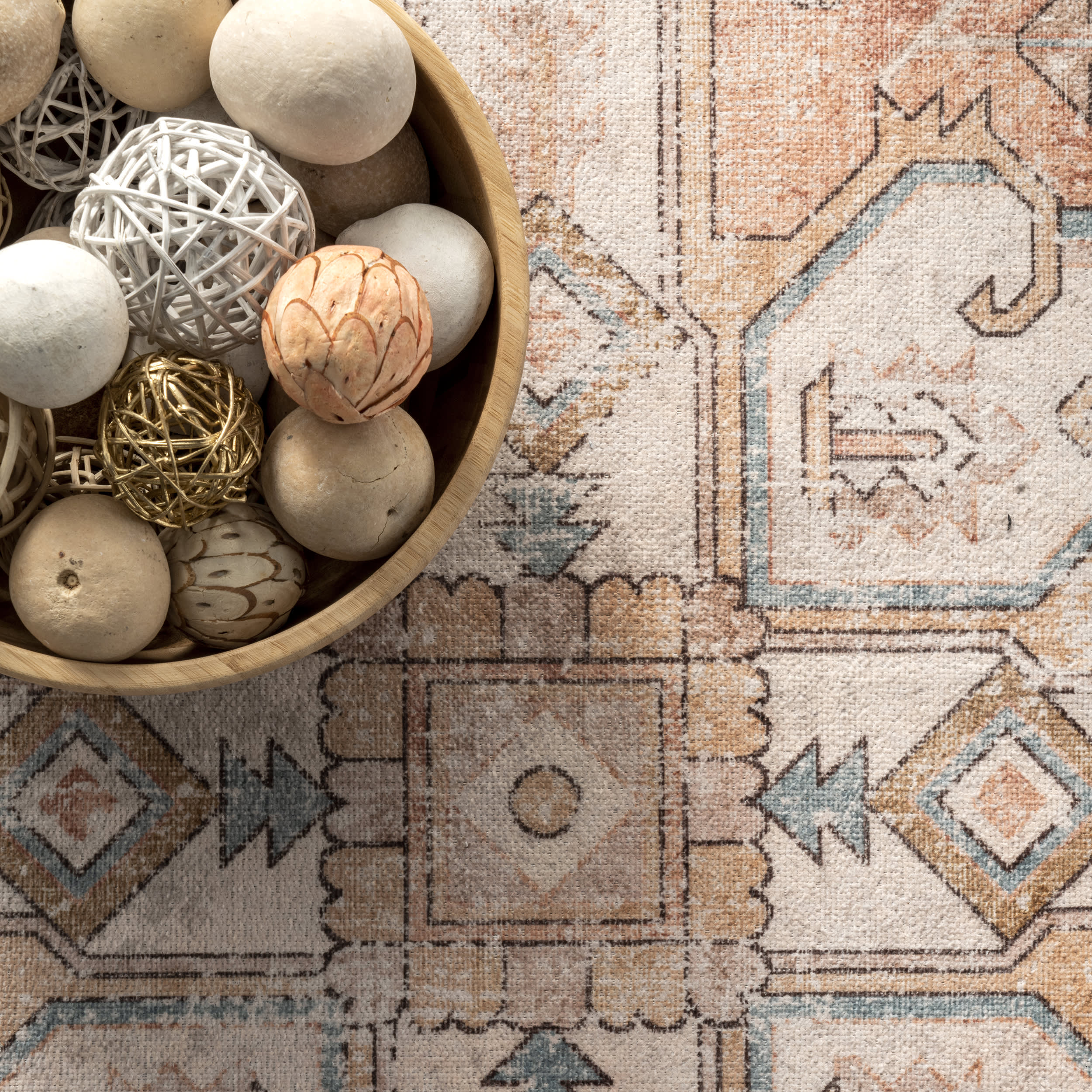 Mara Medallion Spill Proof Washable Rug | Peach - Image 7