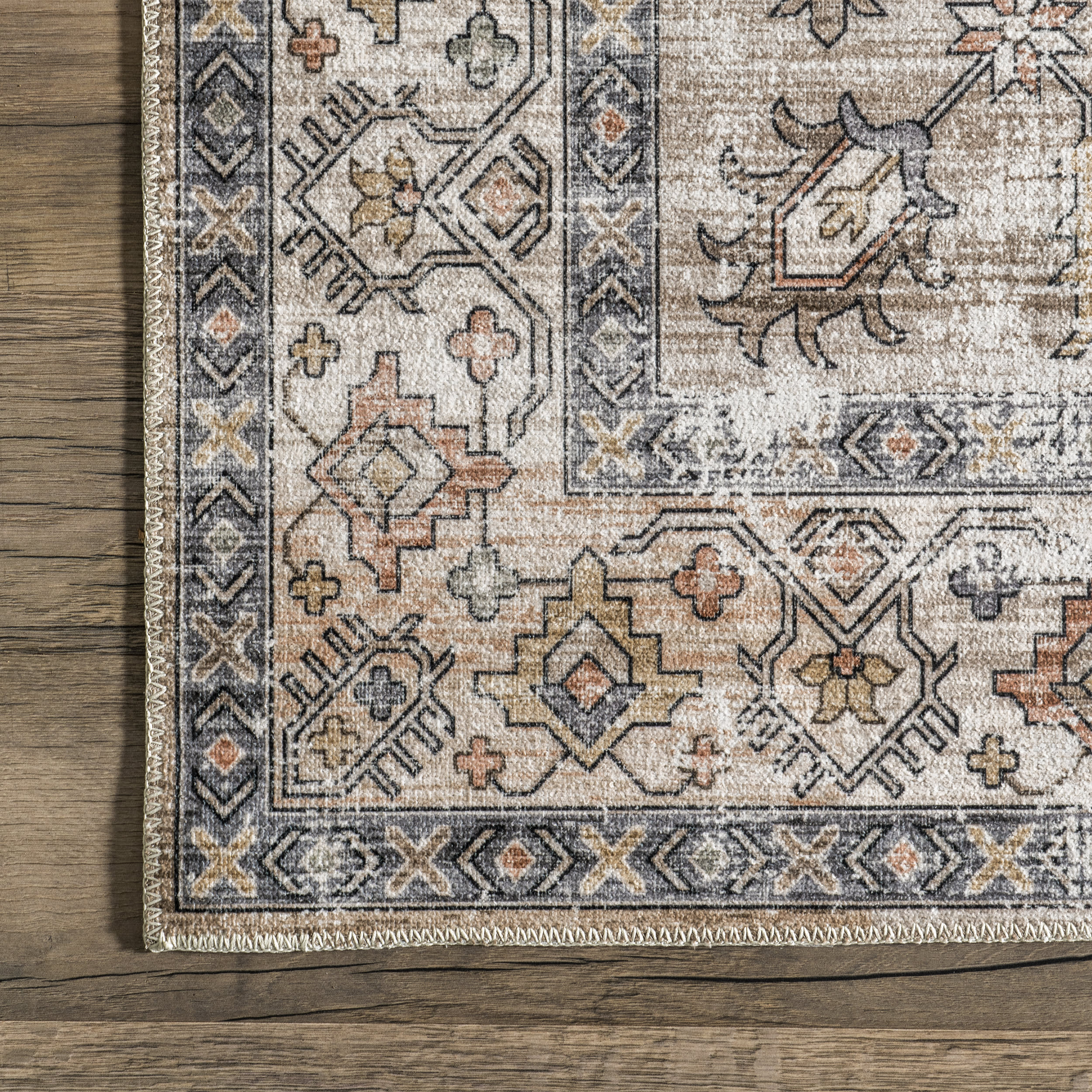 Mara Medallion Washable Rug | Beige - Image 3