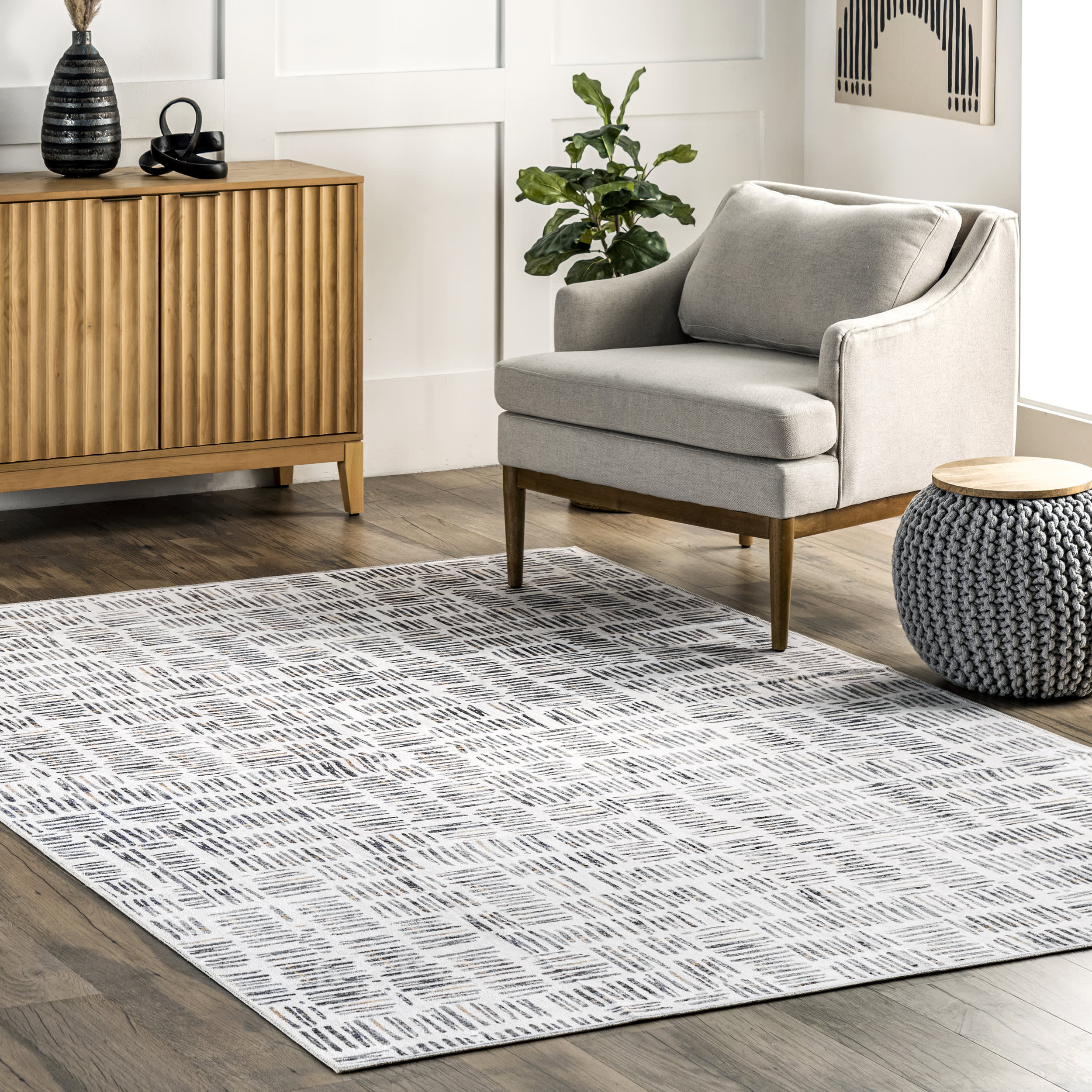 Margaret Washable Crosshatch Rug | Grey - Image 2