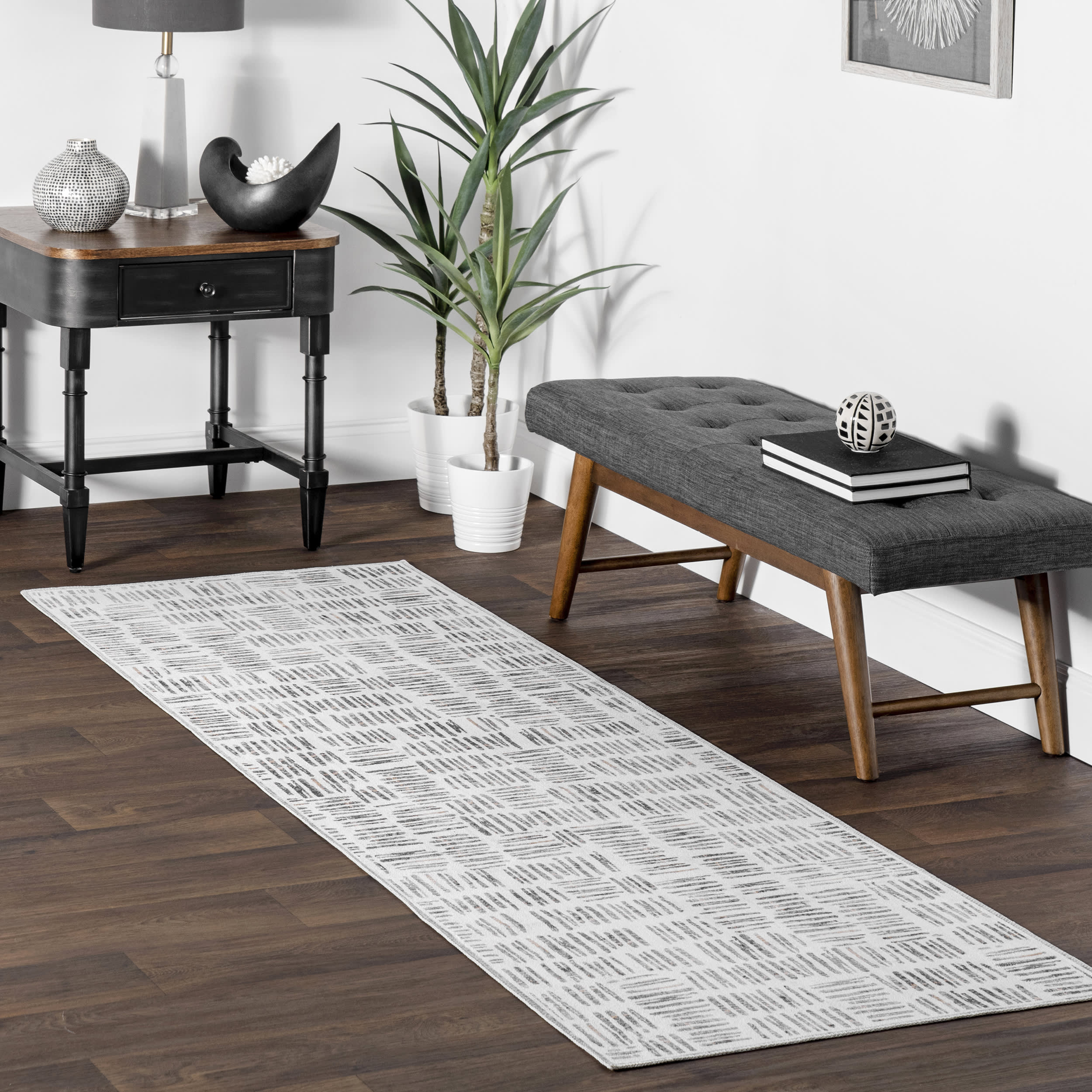 Margaret Washable Crosshatch Rug | Grey - Image 2