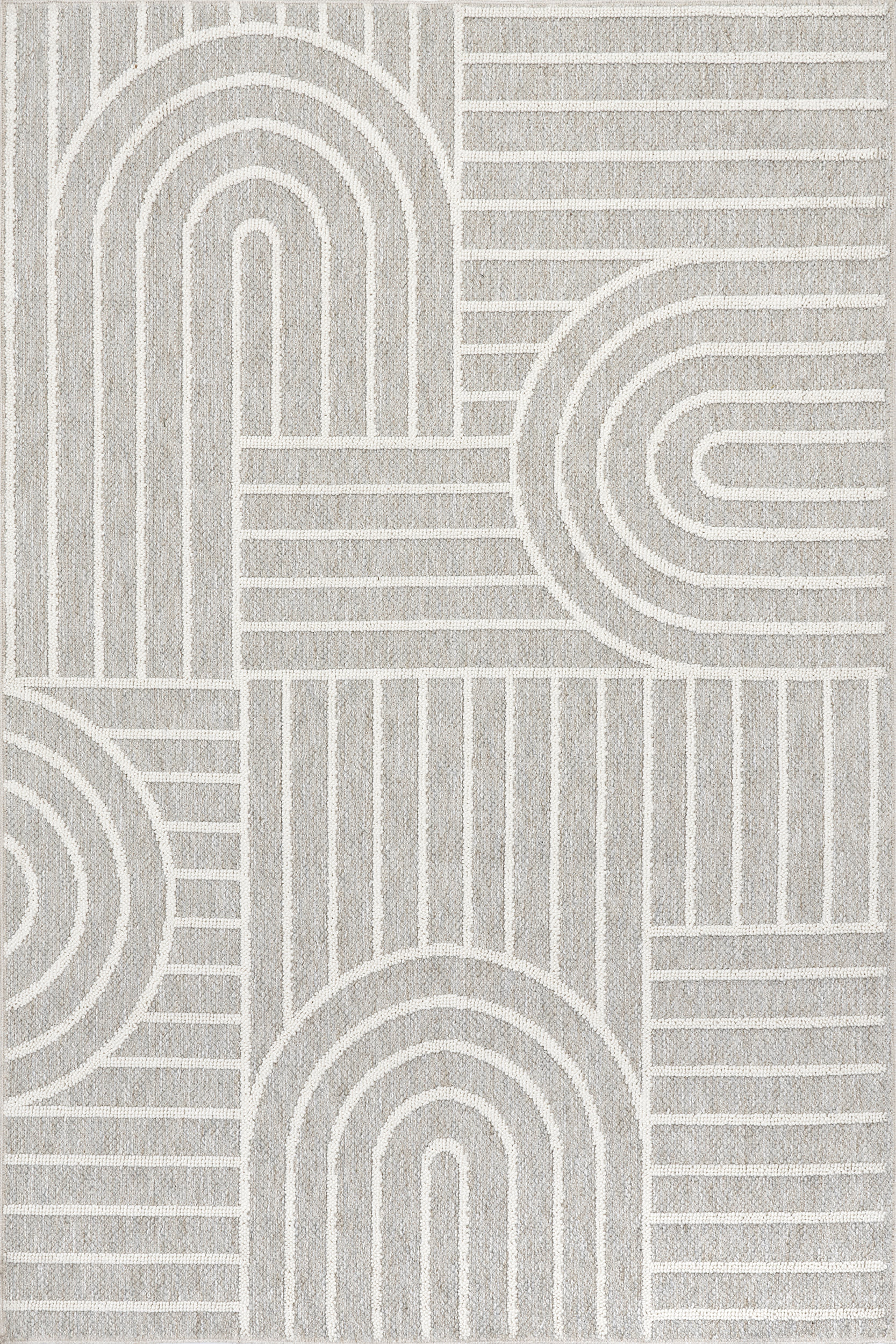 Margareta Geometric Arc Washable Rug | Light Grey