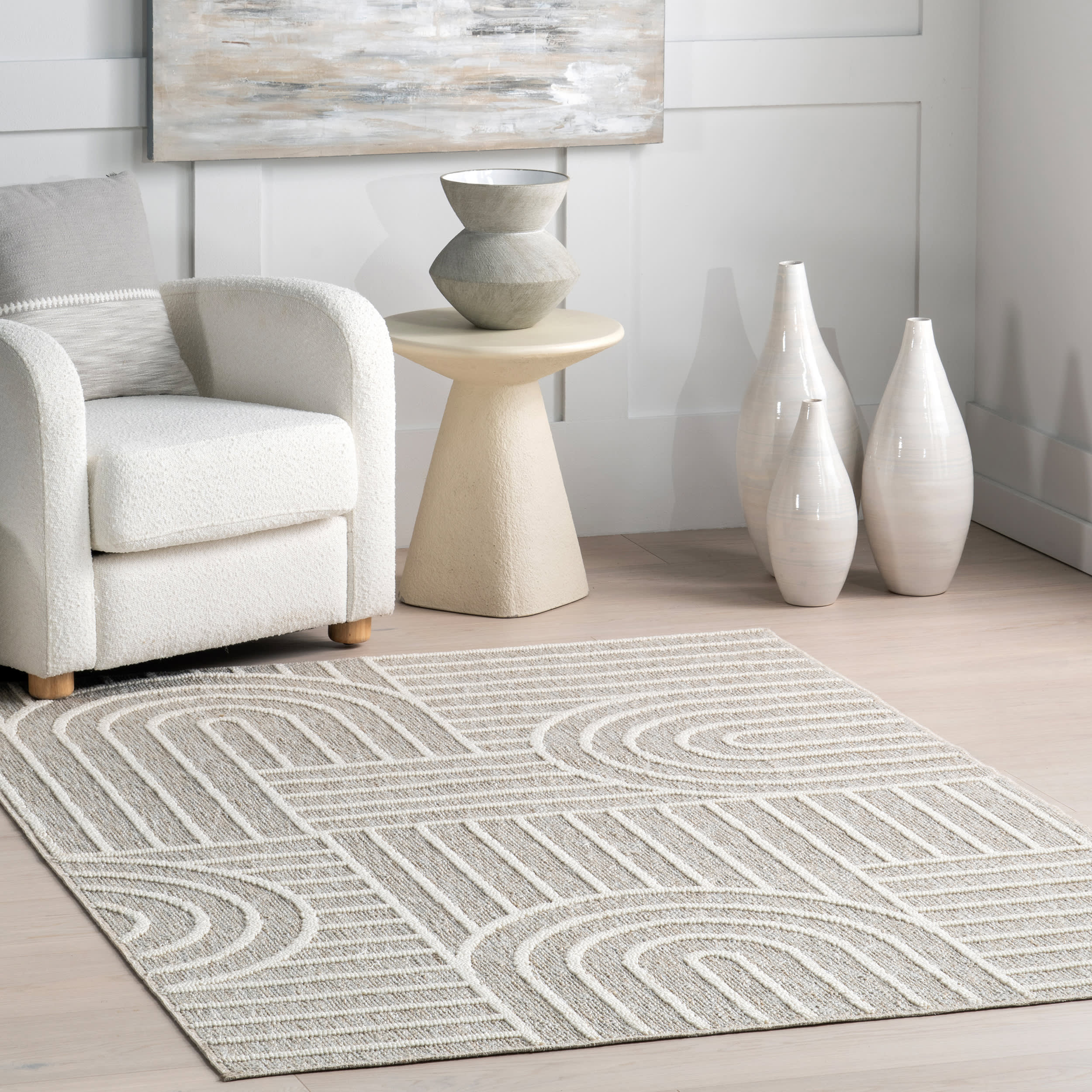 Margareta Geometric Arc Washable Rug | Light Grey - Image 2