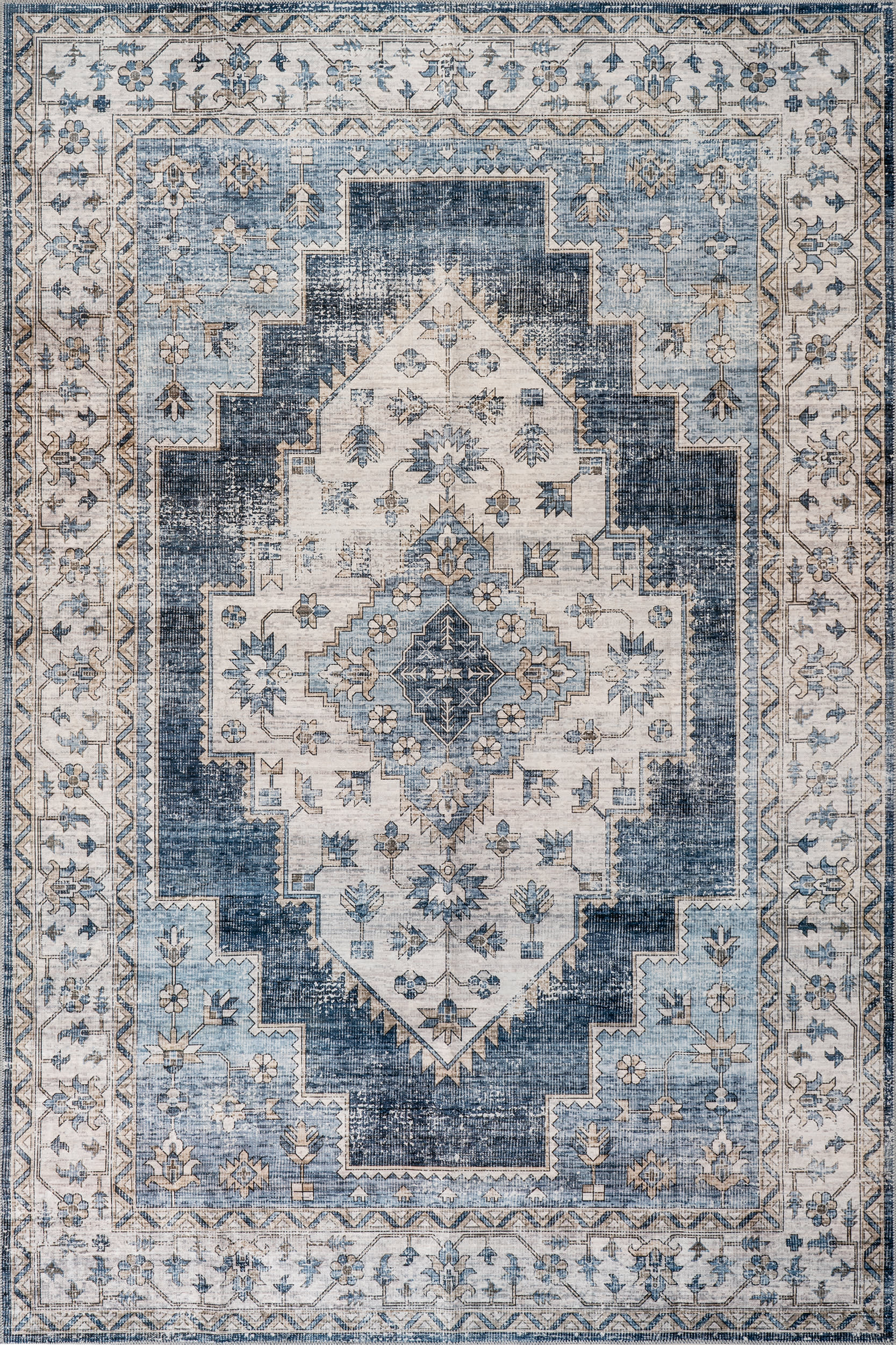 Maria Oasis Medallion Spill Proof Washable Rug | Navy