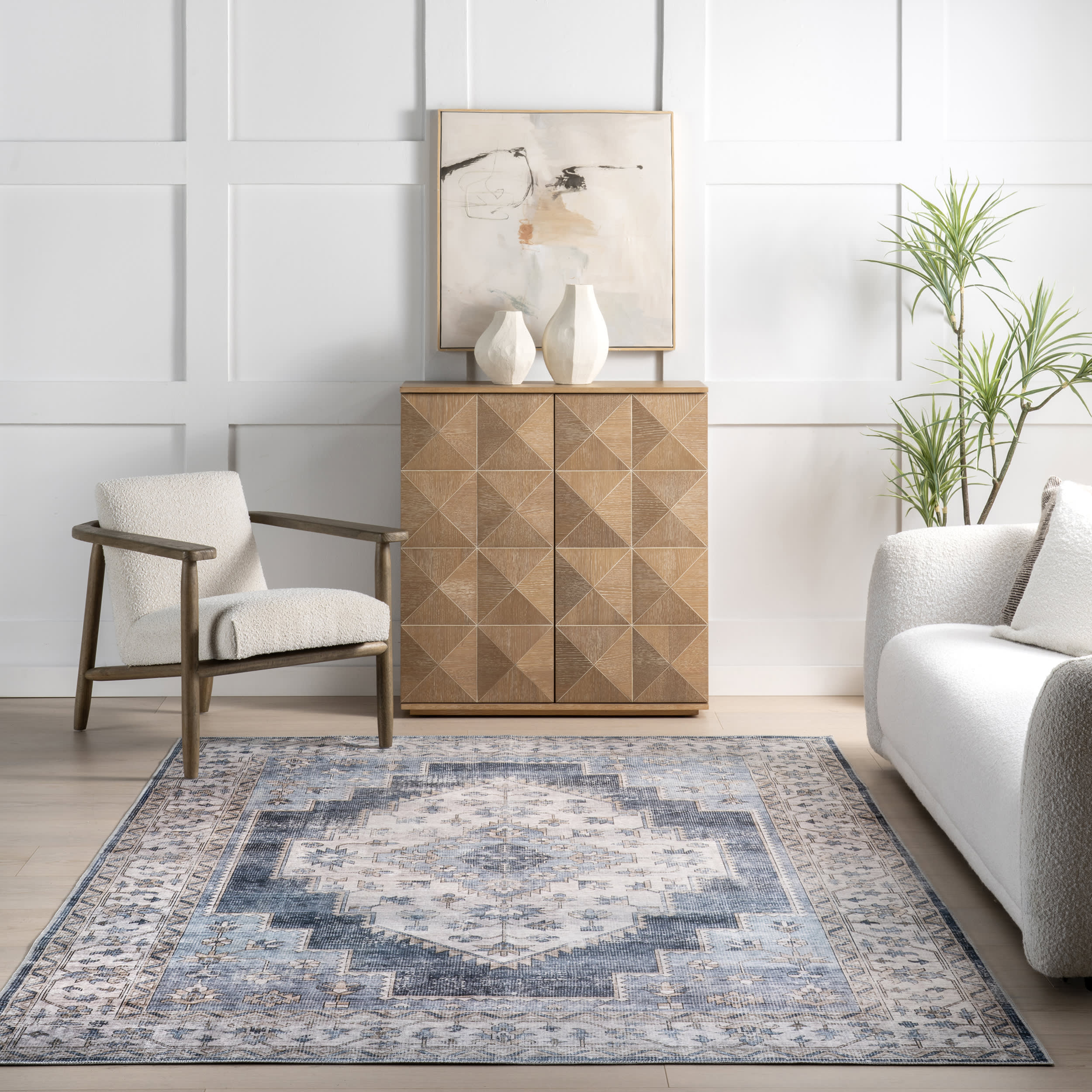 Maria Oasis Medallion Spill Proof Washable Rug | Navy - Image 5
