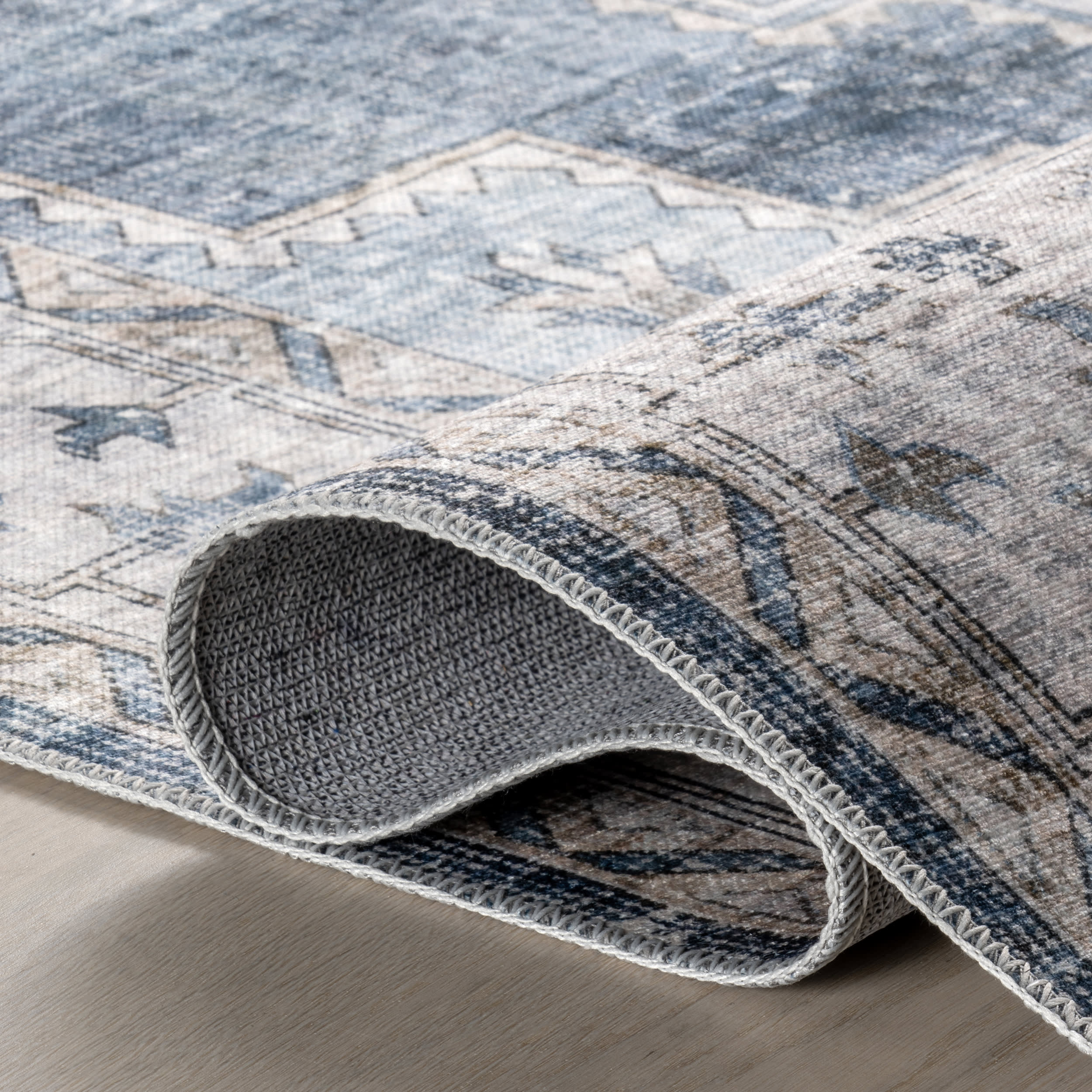 Maria Oasis Medallion Spill Proof Washable Rug | Navy - Image 9