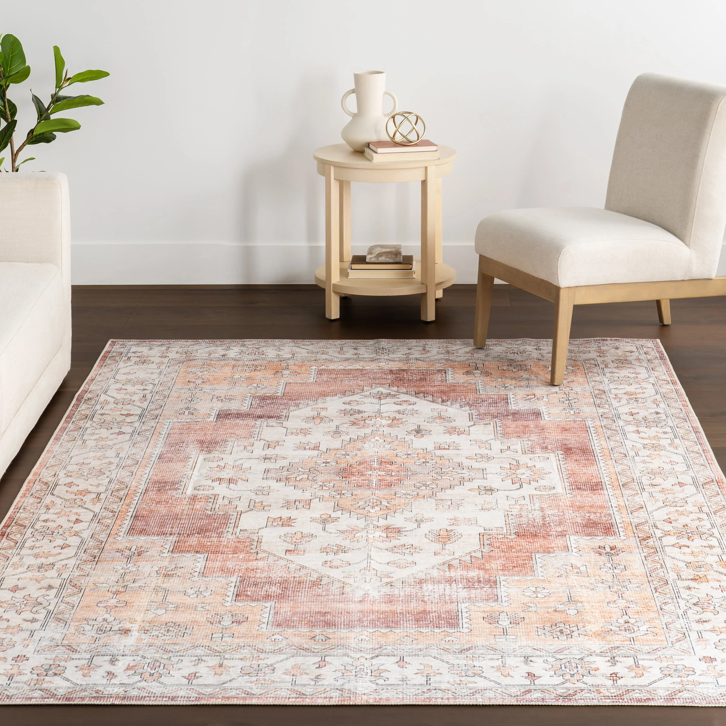 Maria Oasis Medallion Spill Proof Washable Rug | Rust - Image 5