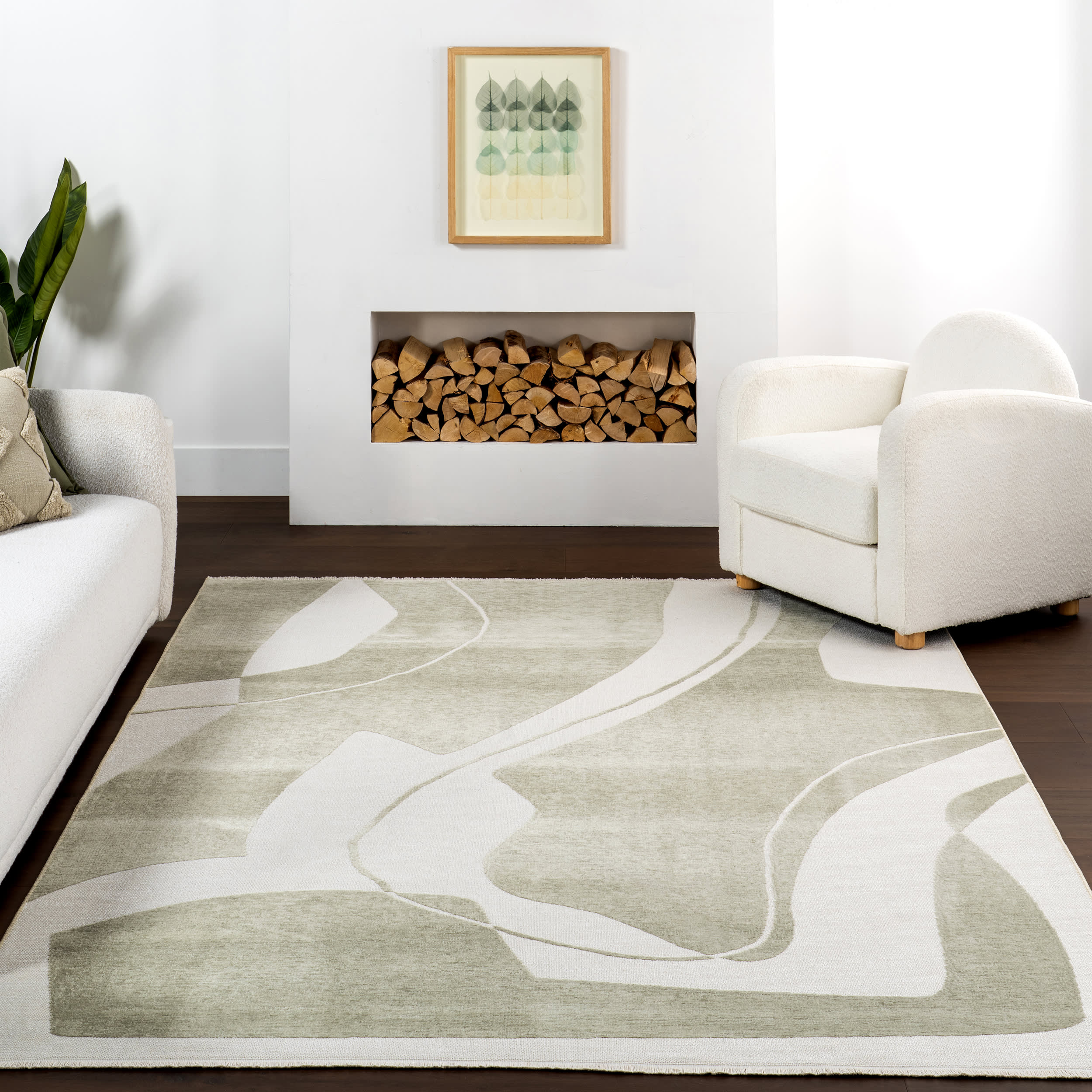 Marion Abstract Fringed Reversible Washable Rug | Green - Image 6