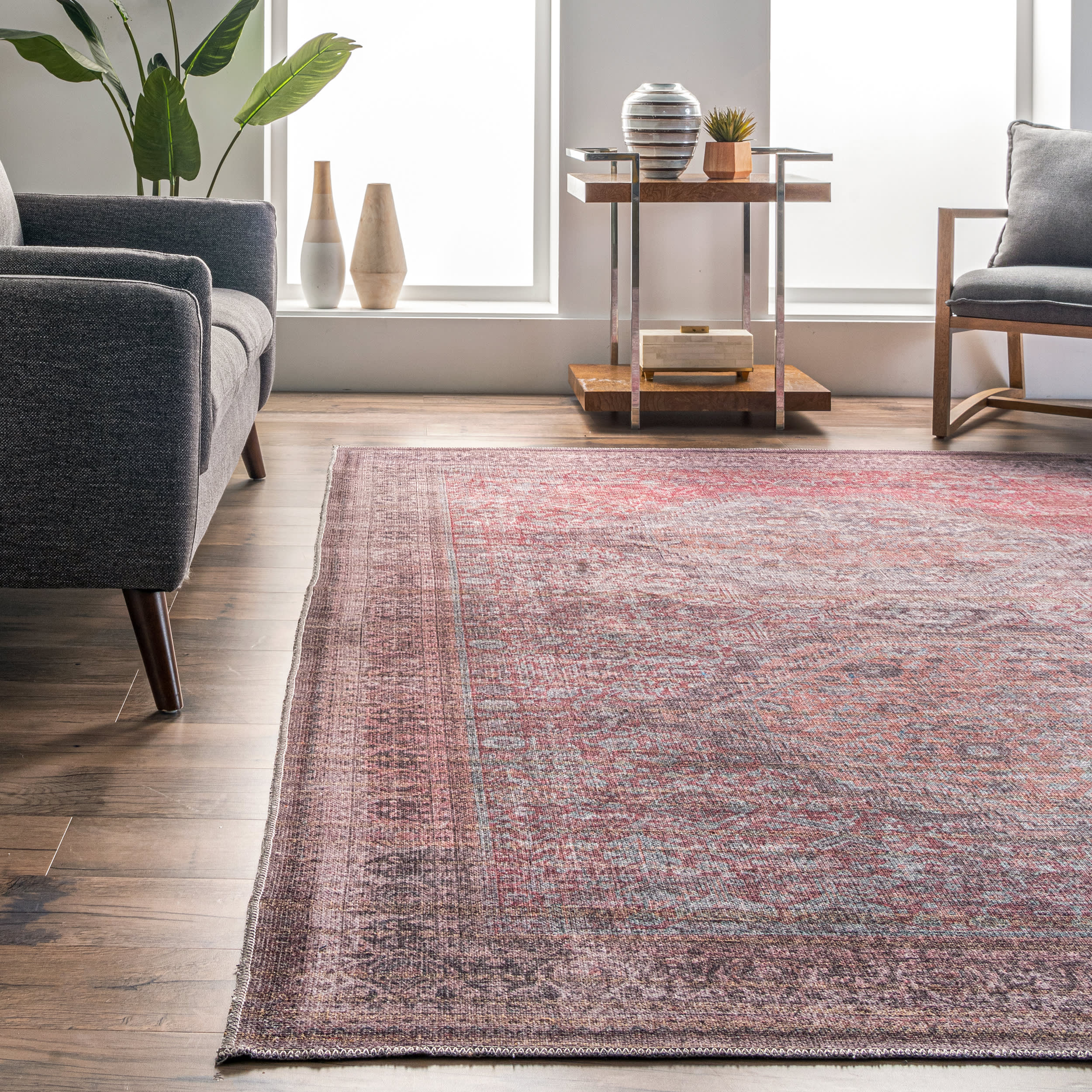 Marjorie Medallion Washable Rug | Grey - Image 4