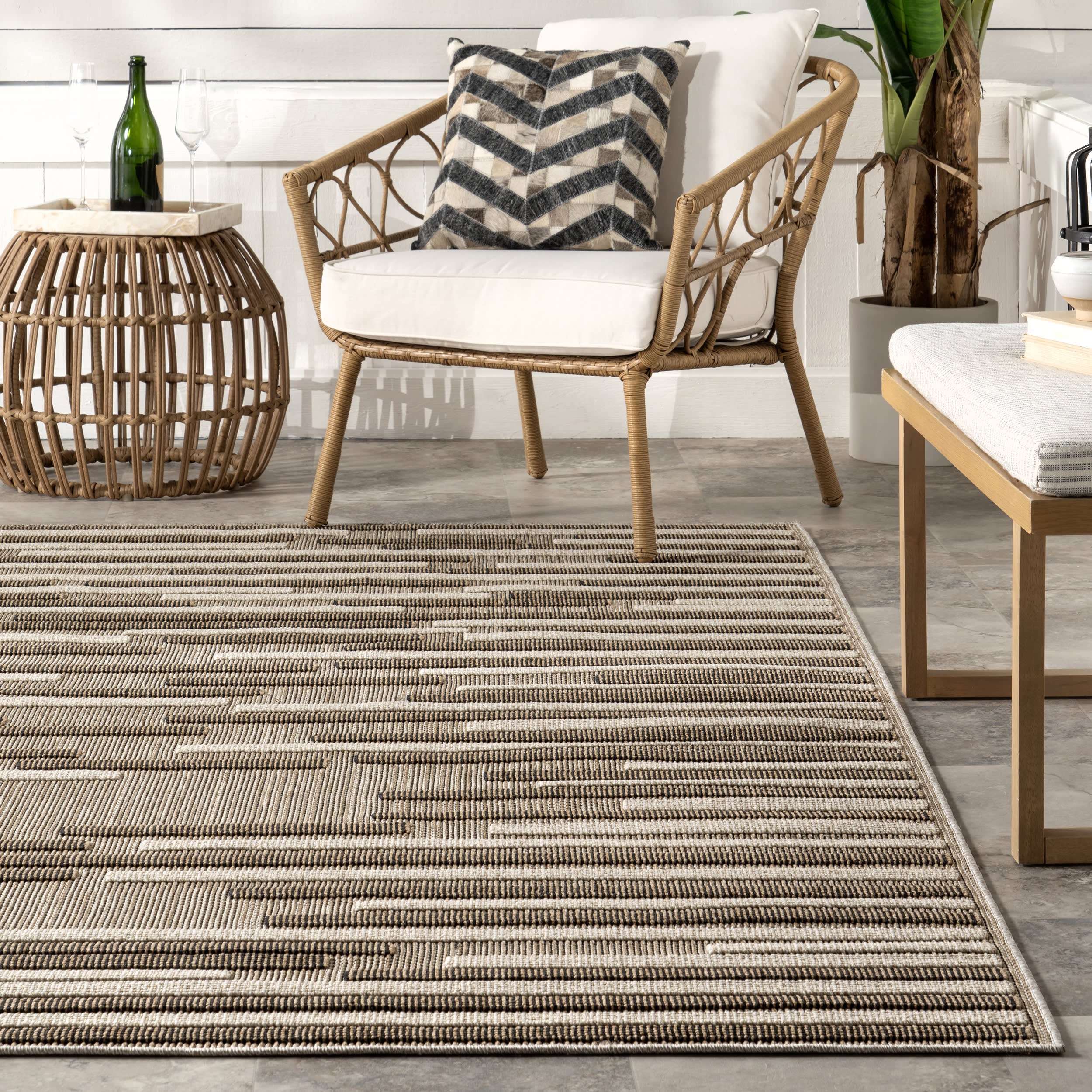 Marlena Indoor/Outdoor Banded Rug | Beige - Image 4