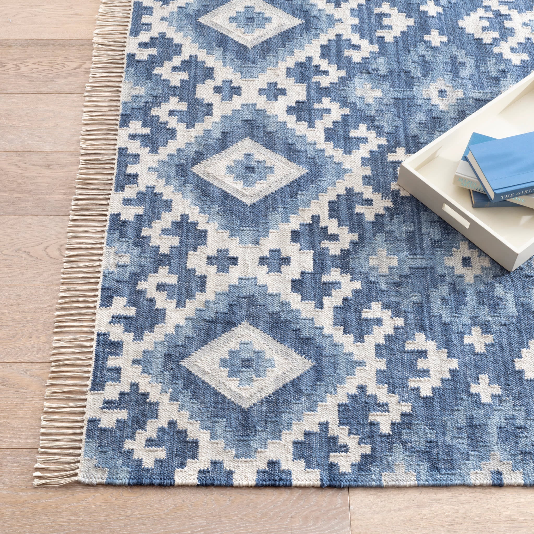 Marmara Kilim Handwoven Cotton Rug | Blue - Image 3