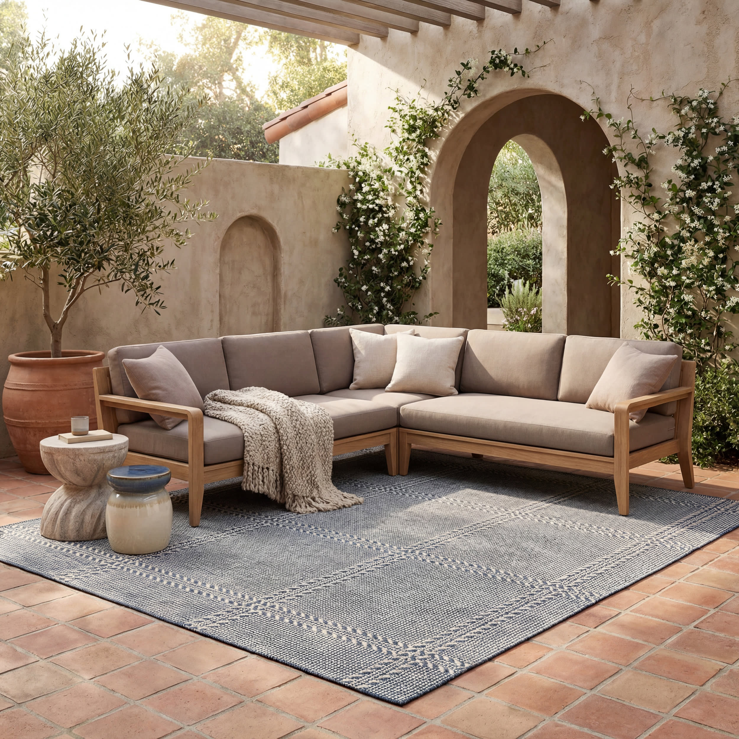 Marnie Coastal Geometric Indoor/Outdoor Rug | Blue - Image 2