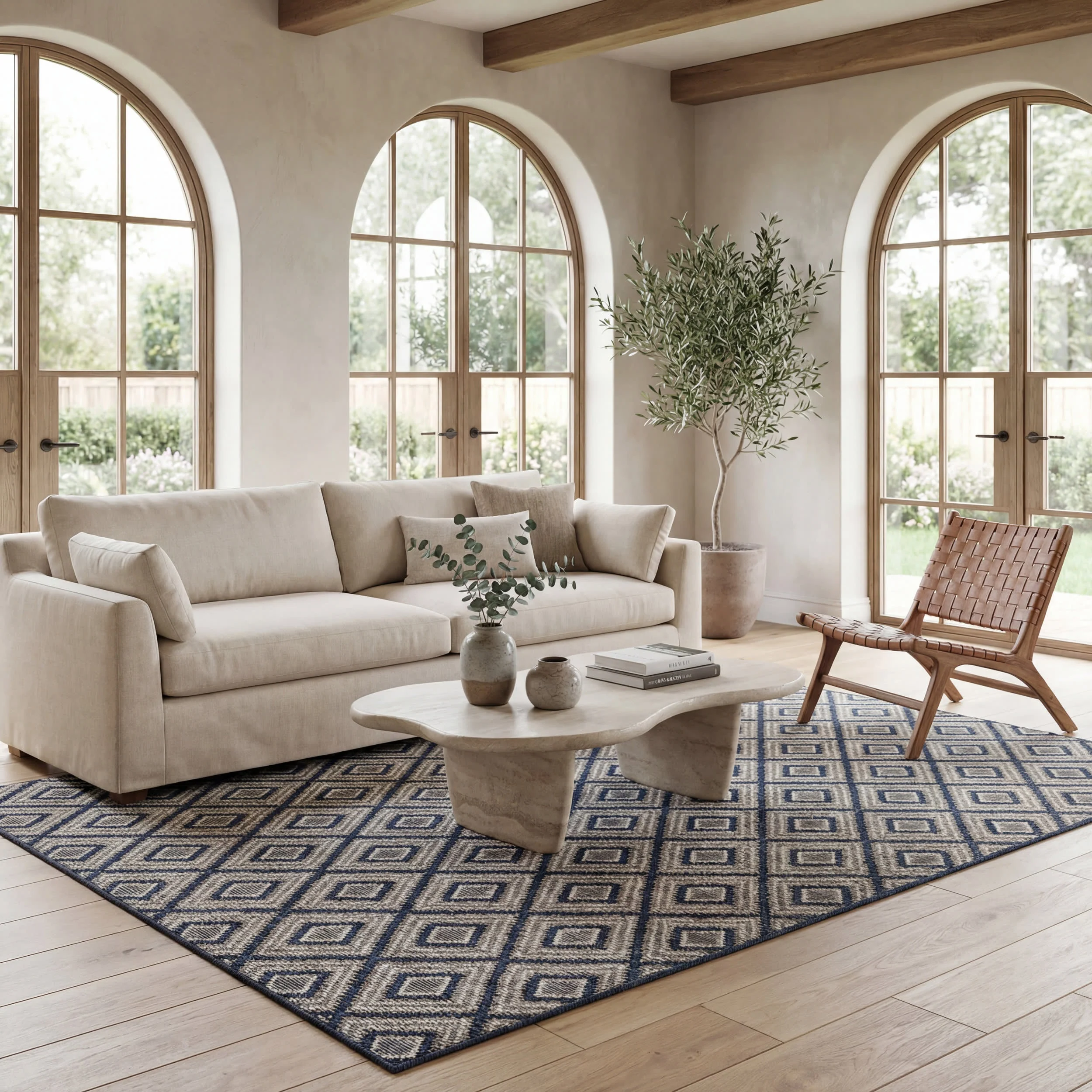 Marouise Modern Diamond Indoor/Outdoor Rug | Navy - Image 10