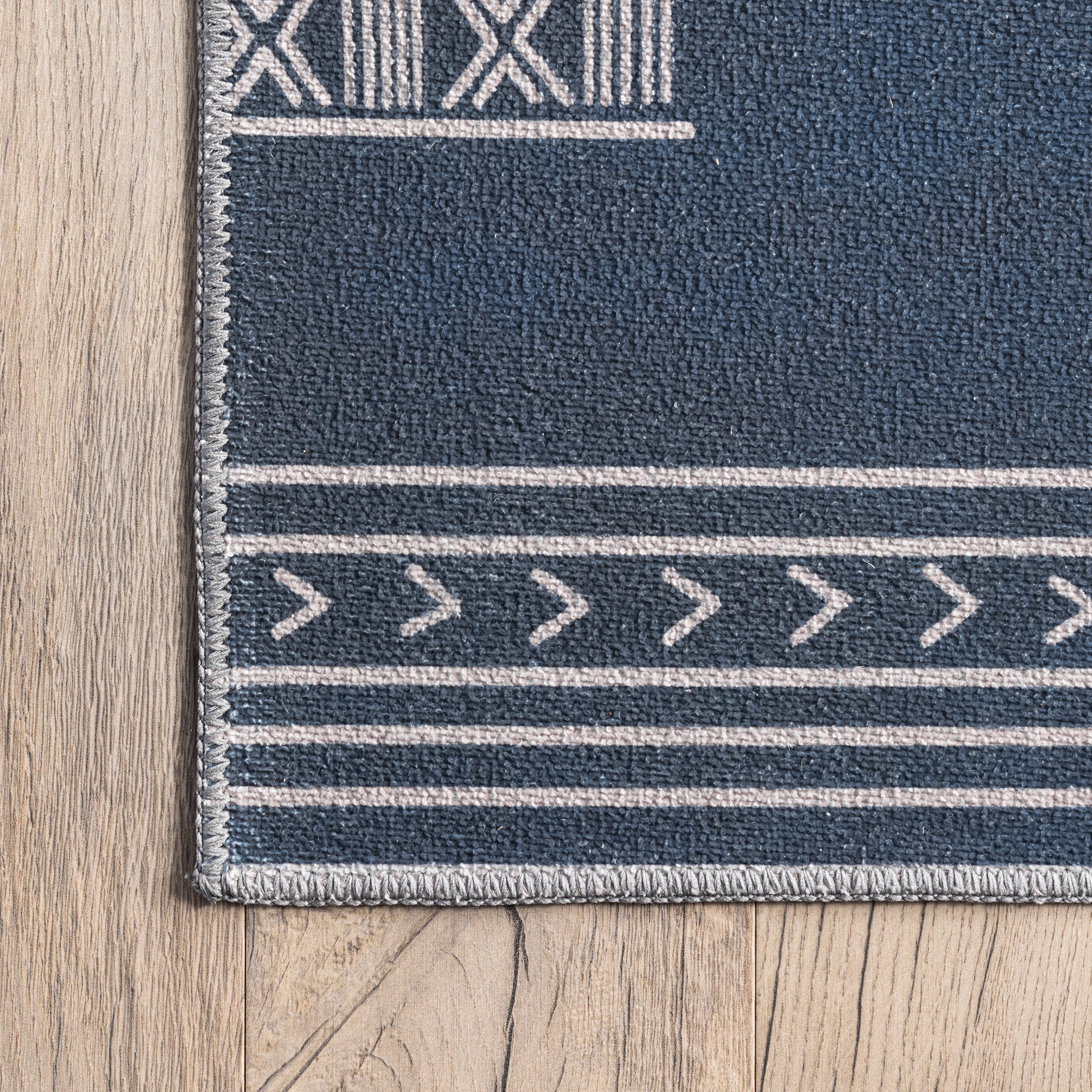 Martha Geometric Bordered Washable Rug | Navy - Image 3