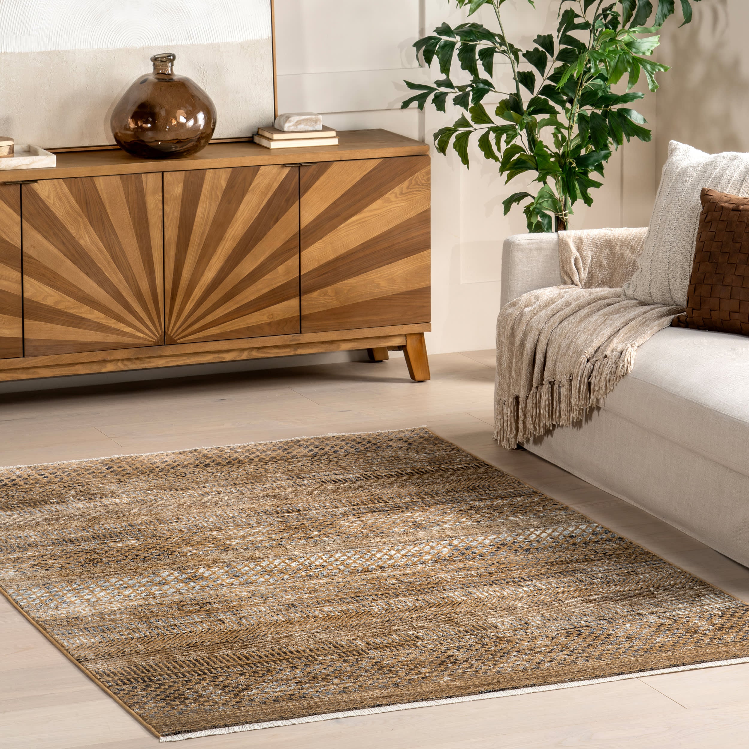 Maude Geometric Traditional Fringed Rug | Burnt Orange - Image 2