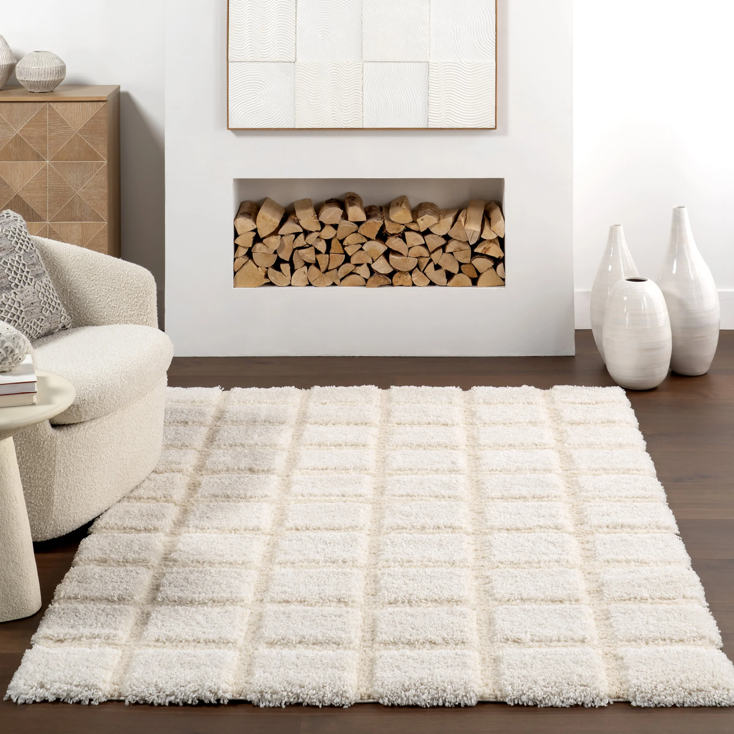 Maverick Checkered Texture Rug | Cream - Image 5